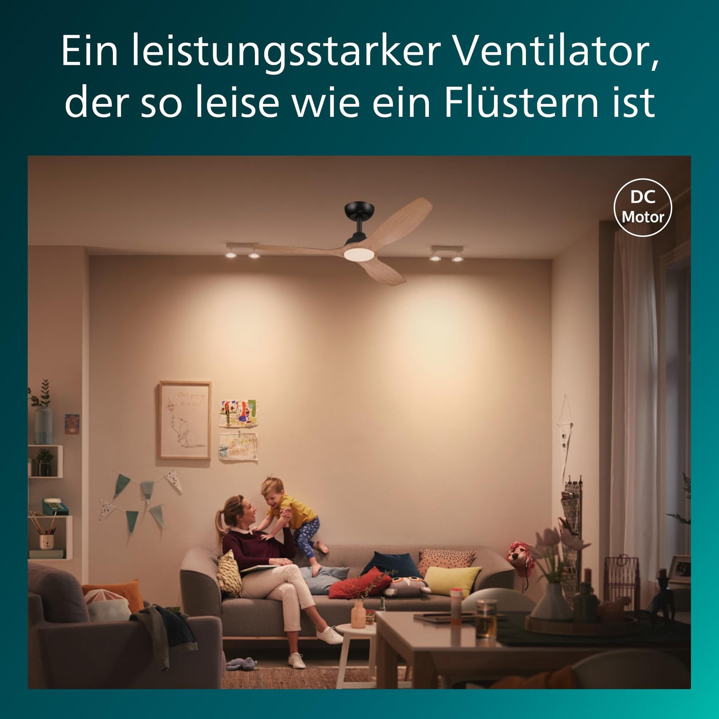 PHILIPS Olas ceiling fan, 3 blades, 132 cm diameter, DC motor, color temperature range (3000K-4300K-6500K), dimmable, including remote control, black/wood - 929004641301