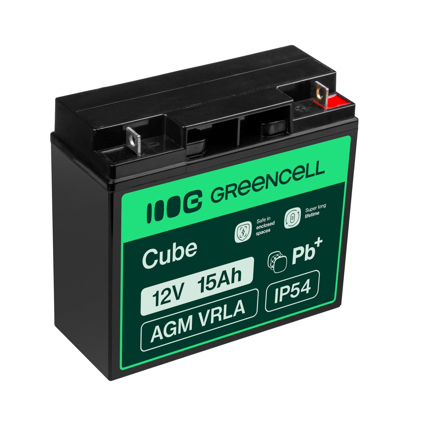 Green Cell AGM 12V 15Ah battery fleece battery VRLA lead battery lead battery replacement battery A cycle-proof maintenance-free UPS, UPS, children's quad, lawn mower, wheelchair, eBike - AGM53_1