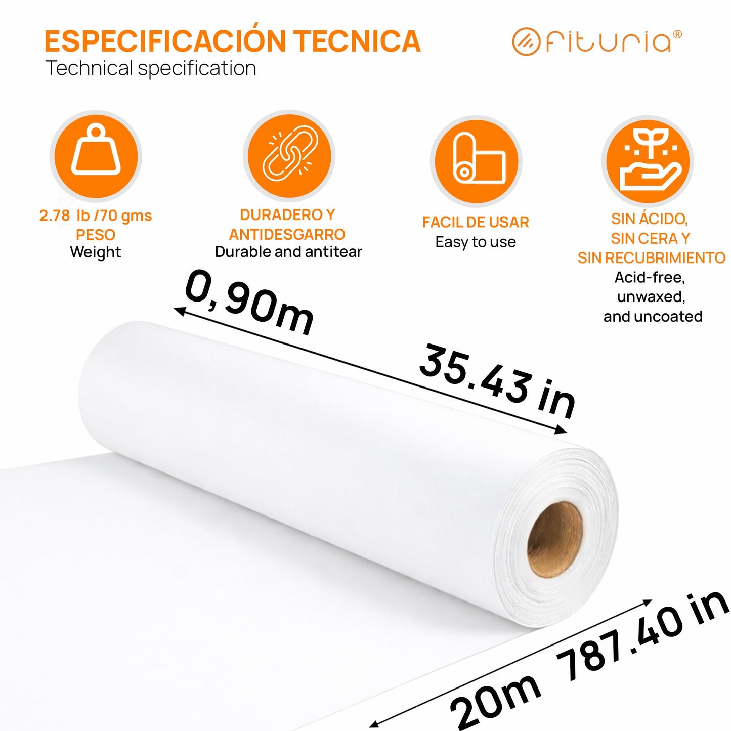 OFITURIA Kraft Paper White - Roll 0.90 × 20 m - 3 Rolls - Packaging Paper and Wrapping Paper - Craft Paper for DIY, Decoration and Sewing Patterns - Tear-Resistant and Easy to Cut - COM620-parent2