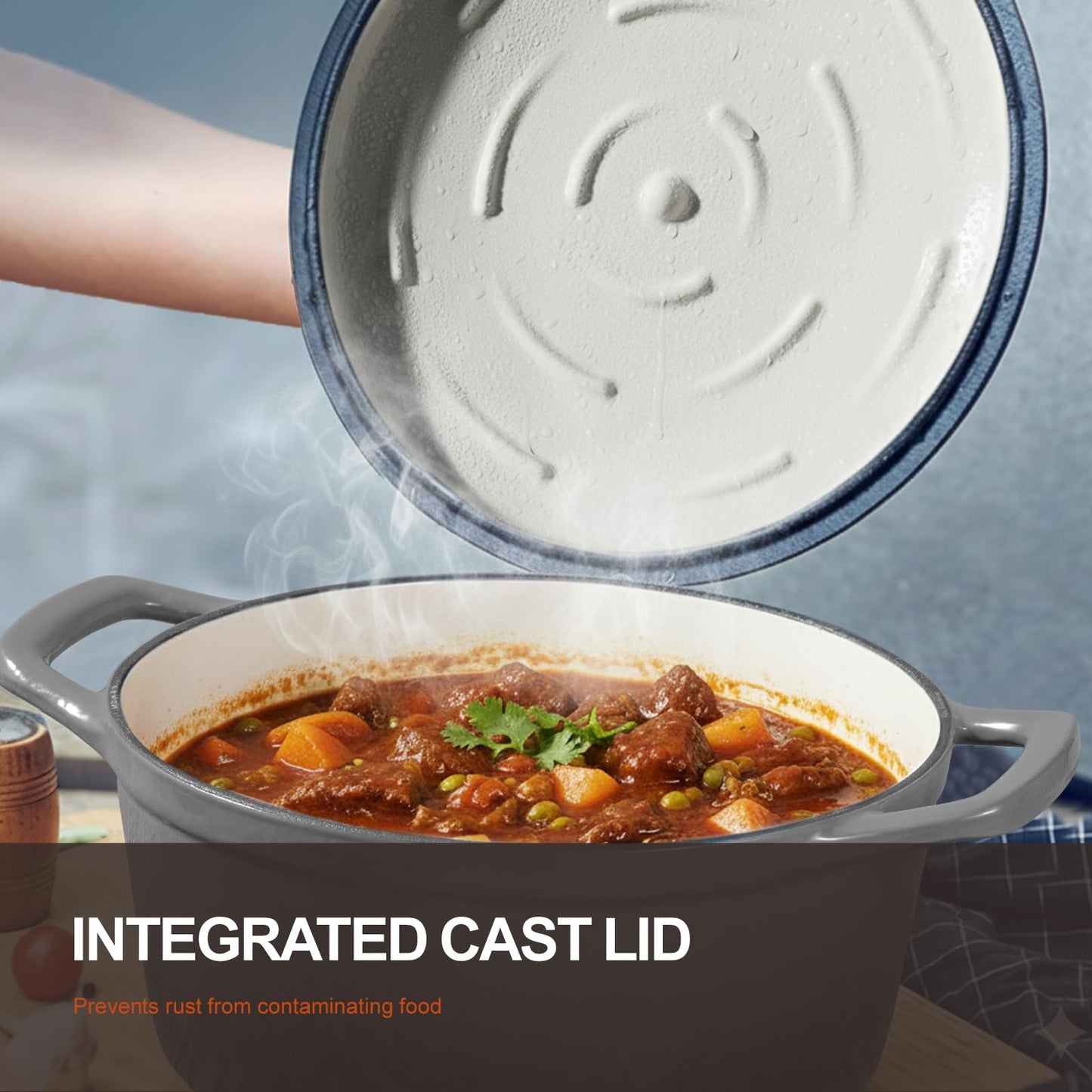 Overmont roasting pan enamel cast iron pot - casserole dish 26cm oven-safe - with lid and cookbook - for kitchen baking stewing roasting gray - Enamelled