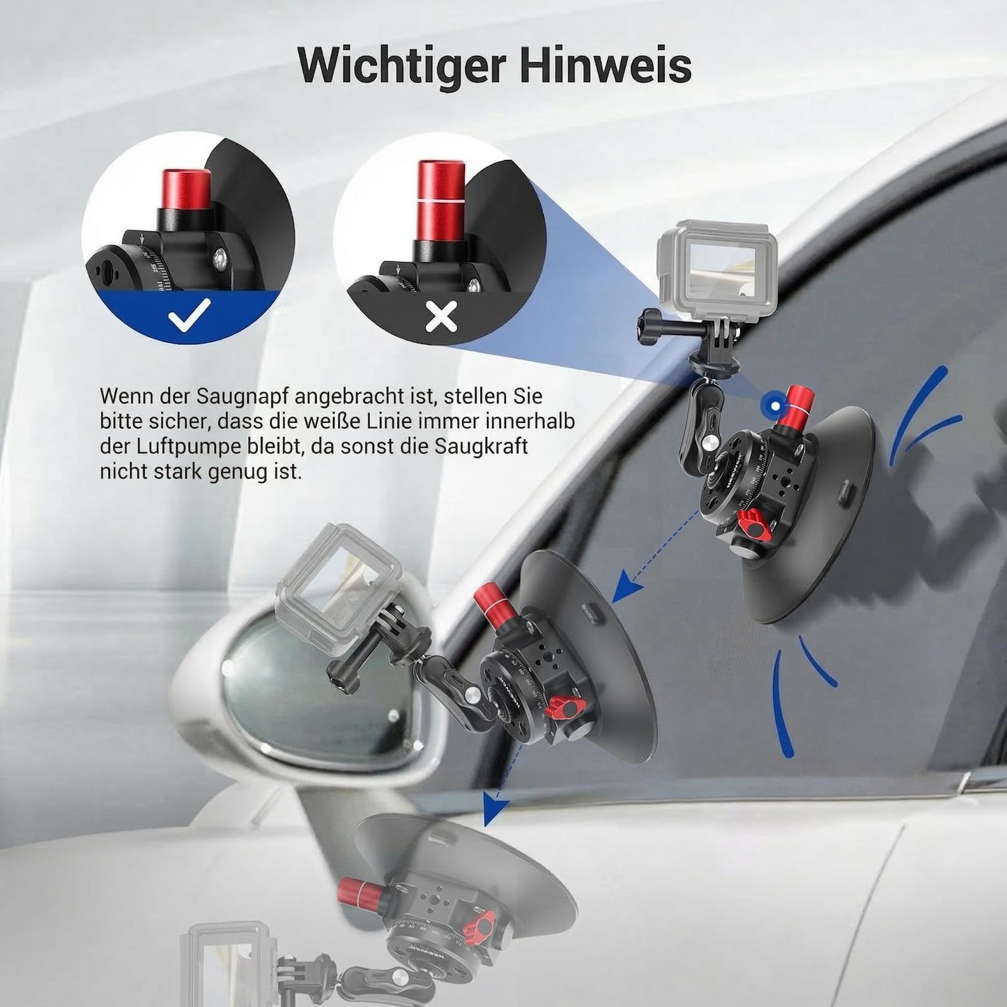 NEEWER 6" Camera Suction Cup Mount with Ball Head Magic Arm, 2 Pack Metal Car Mount for Camera, Air Pump Vacuum on Car Window Glass with 1/4" 3/8" ARRI Mounting Holes, CA013 - 2x