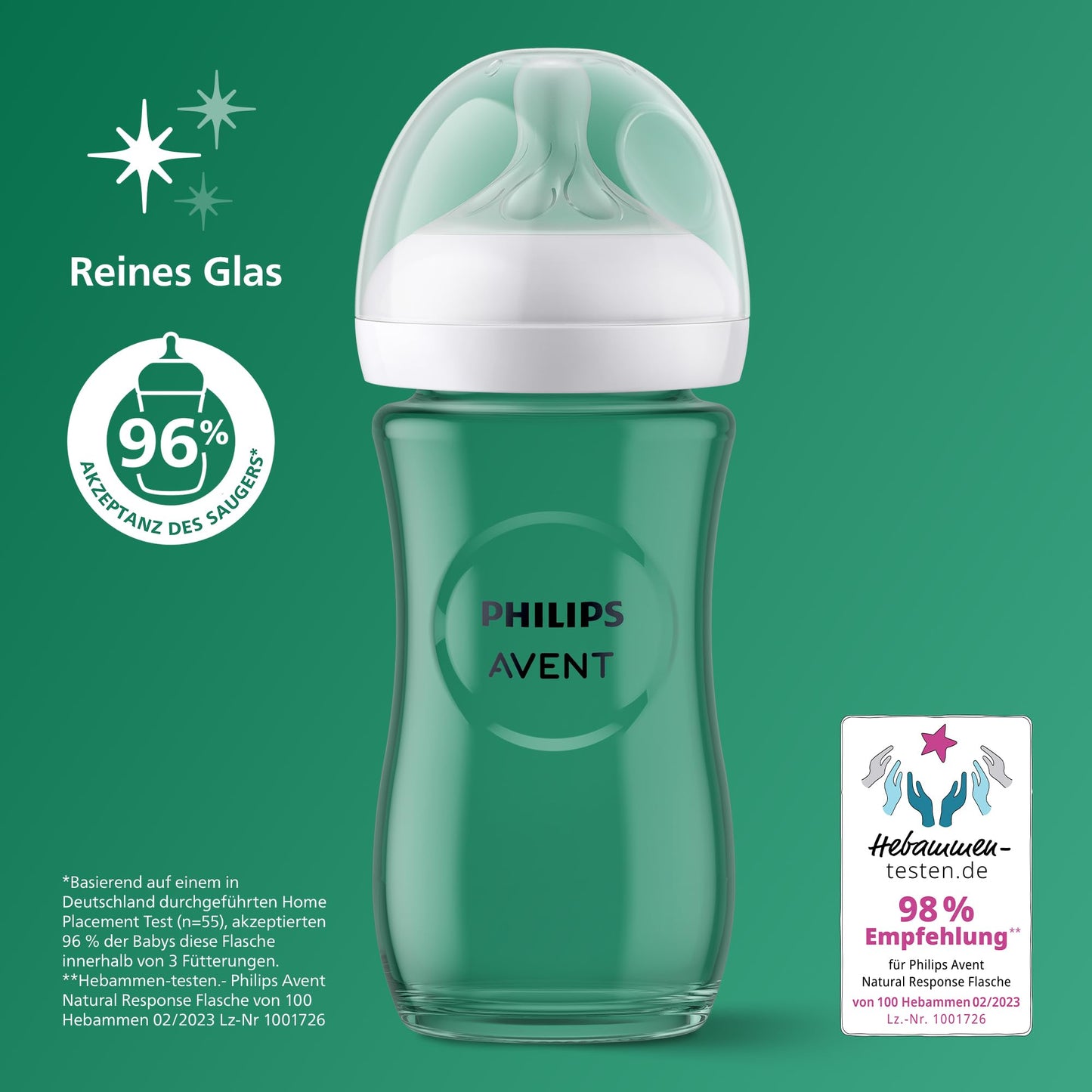 Philips AVENT Baby Bottle Natural Response Glass - Baby Bottle, 240 ml, BPA-Free, for Newborns from 1 Month (Model SCY933/01)