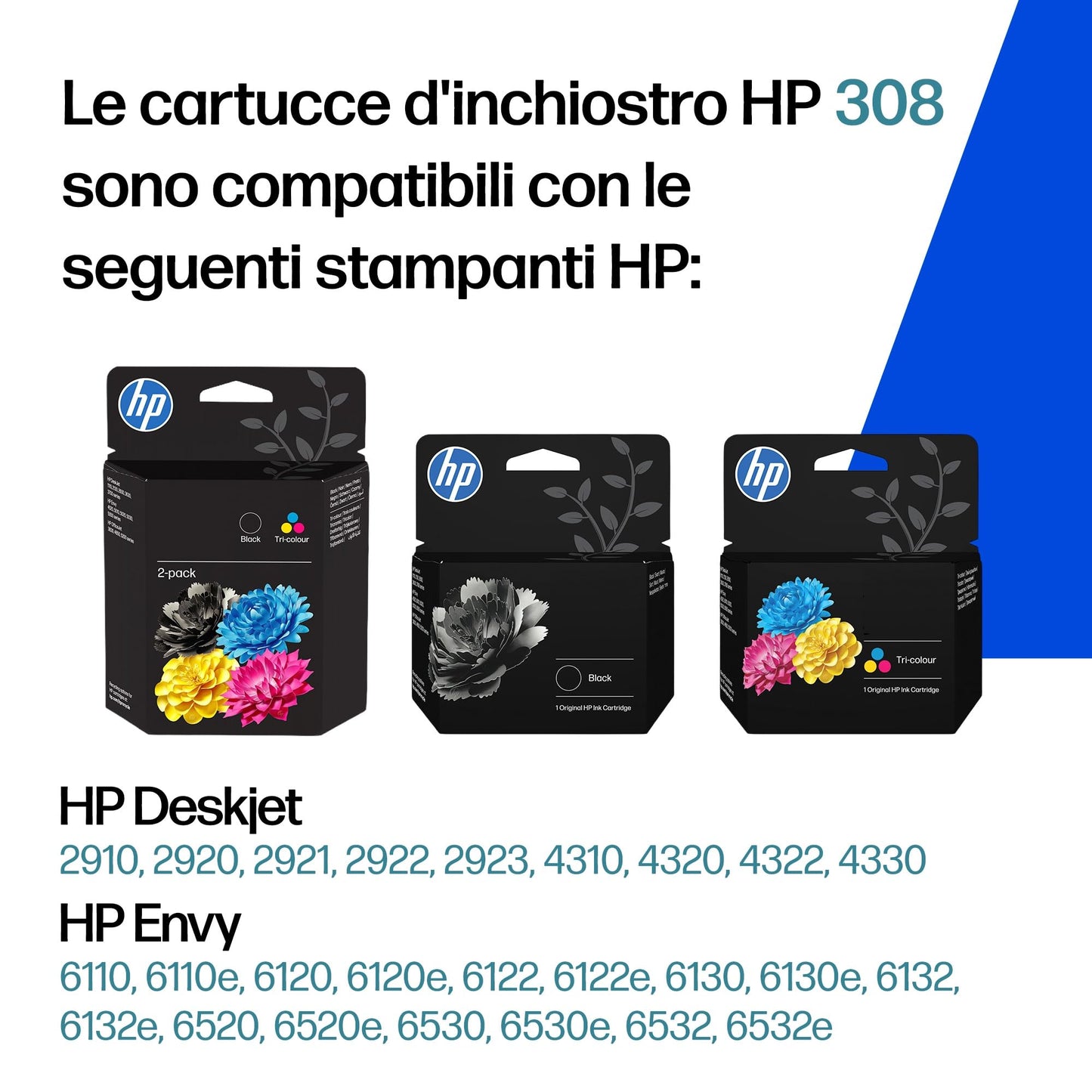 HP 308 black/color, original printer cartridges pack of 2 - 6L6S6UE#LS1