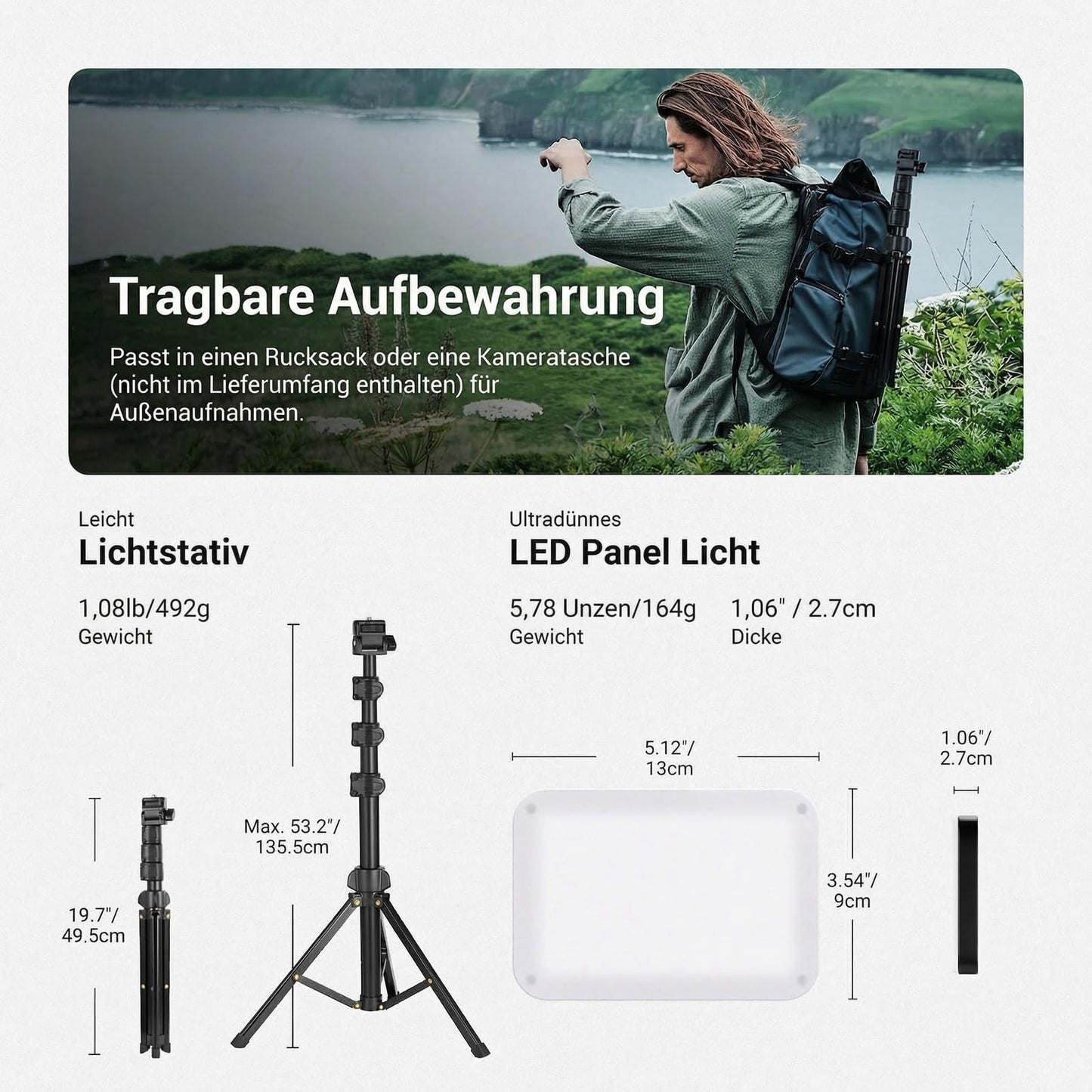 NEEWER Basics 2 Pack LED Video Light Panel Light Set, 6.2" Dimmable Portable Studio Light with 53" Tripod, 3200K-5600K/CRI95+ 810 Lux for Photography, Video Recording, Streaming and Podcasts, BP132 - BP132（2