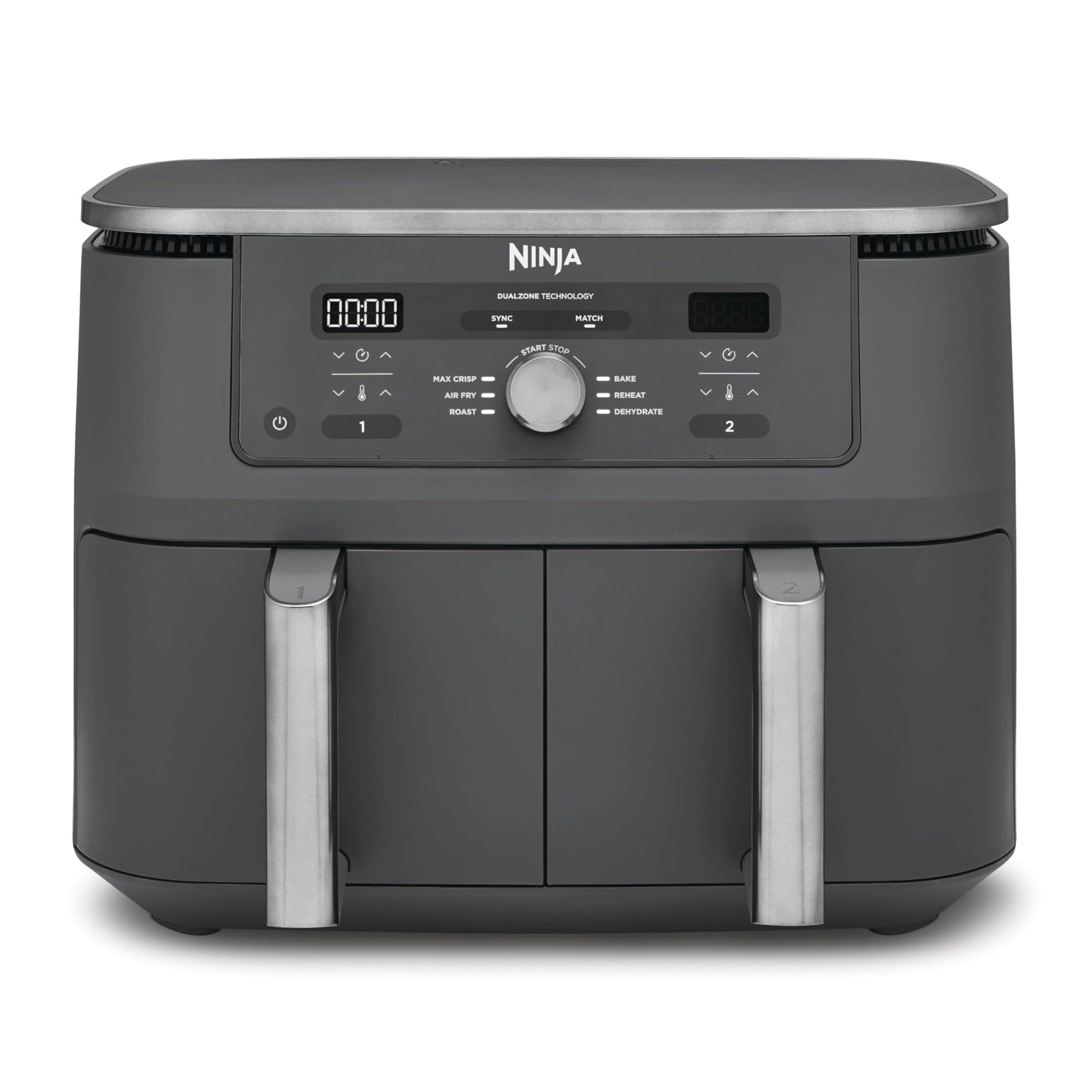 Ninja Dual Zone Digital Air Fryer, 2 Drawer, 6-in-1, Air Fryer, 9.5L, Air Frying, Max Crisp, Roasting, Baking, Reheating, Dishwasher Safe Baskets, Metallic Gray DZ400EU