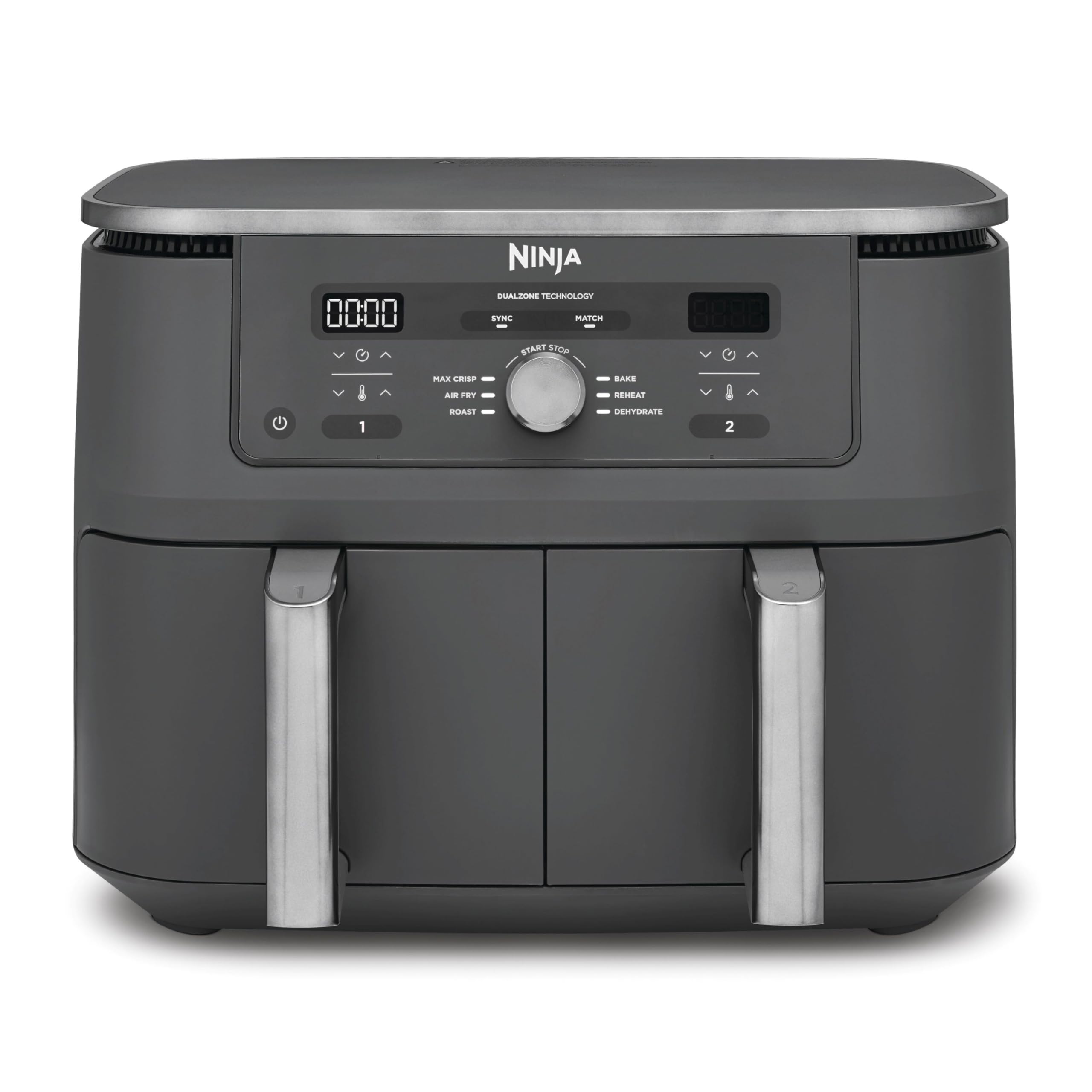 Ninja Dual Zone Digital Air Fryer, 2 Drawer, 6-in-1, Air Fryer, 9.5L, Air Frying, Max Crisp, Roasting, Baking, Reheating, Dishwasher Safe Baskets, Metallic Gray DZ400EU