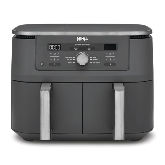 Ninja Dual Zone Digital Air Fryer, 2 Drawer, 6-in-1, Air Fryer, 9.5L, Air Frying, Max Crisp, Roasting, Baking, Reheating, Dishwasher Safe Baskets, Metallic Gray DZ400EU