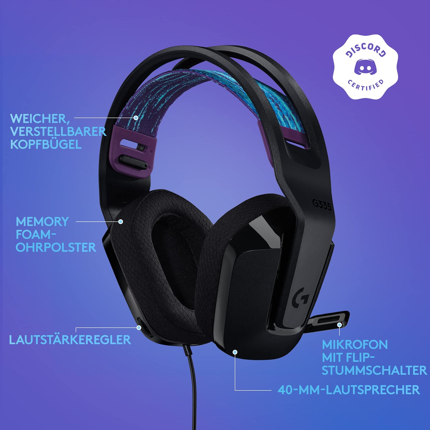 Logitech G G335, Wired Gaming Headset, Microphone with Flip Mute Switch, 3.5mm Audio Jack, Memory Foam Ear Pads, Lightweight, Compatible PC, PlayStation, Xbox, Nintendo Switch - Black - 981-000978