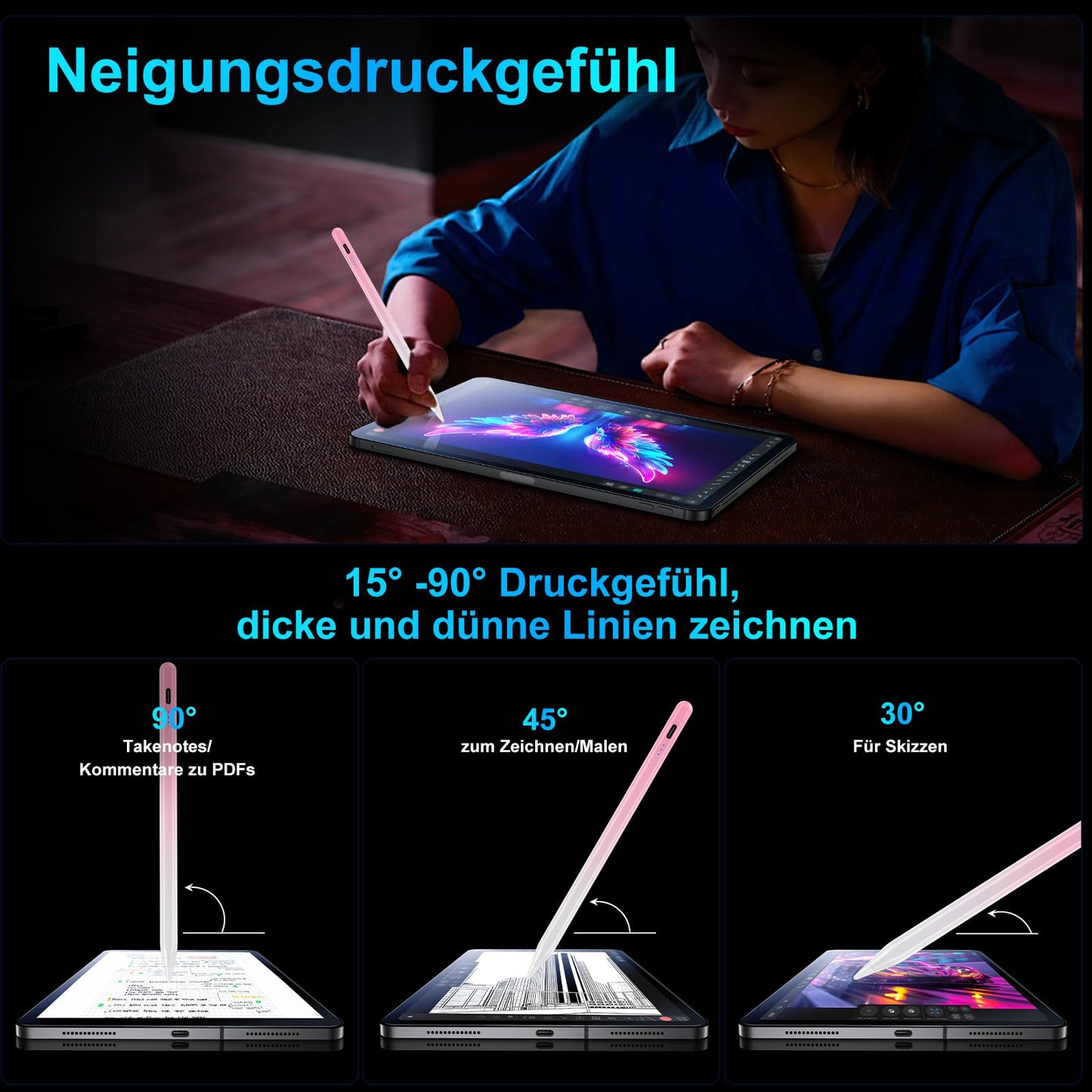 Pen for iPad 2018-2026, 2X Fast Charge Palm Rejection-Gradient Purple - V