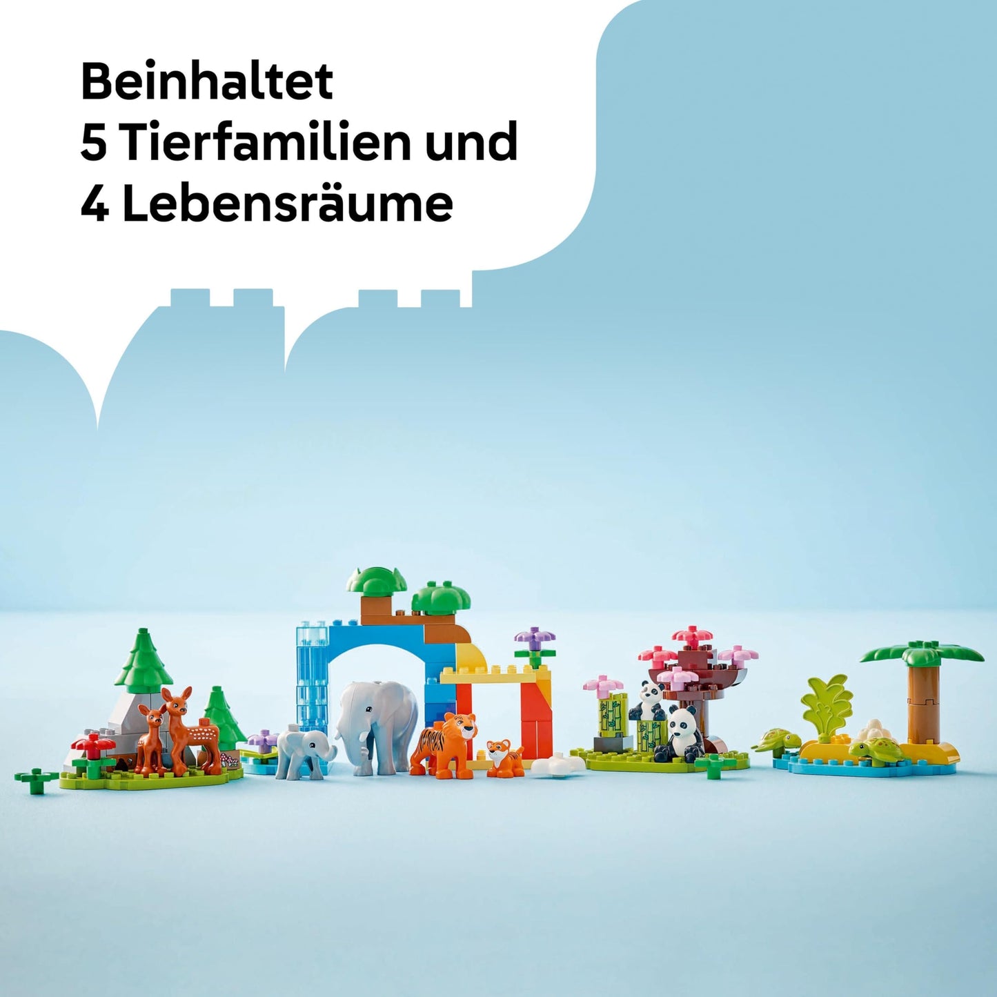 LEGO DUPLO Town Wild Animal Families 3-in-1 Set - Educational Toy for Toddlers with Animal Figures - Montessori Toy from 2 Years with Turtle, Tiger, Elephant, Deer & Panda Figures - Gift 10446