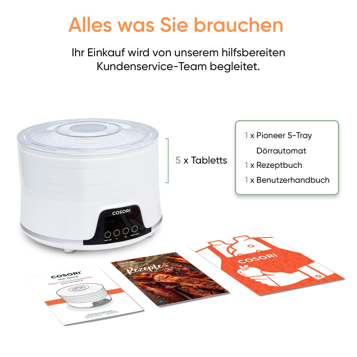 Cosori Dörrautomat, Food Dehydrator, 5 Tabletts, 350W, Alb - 051