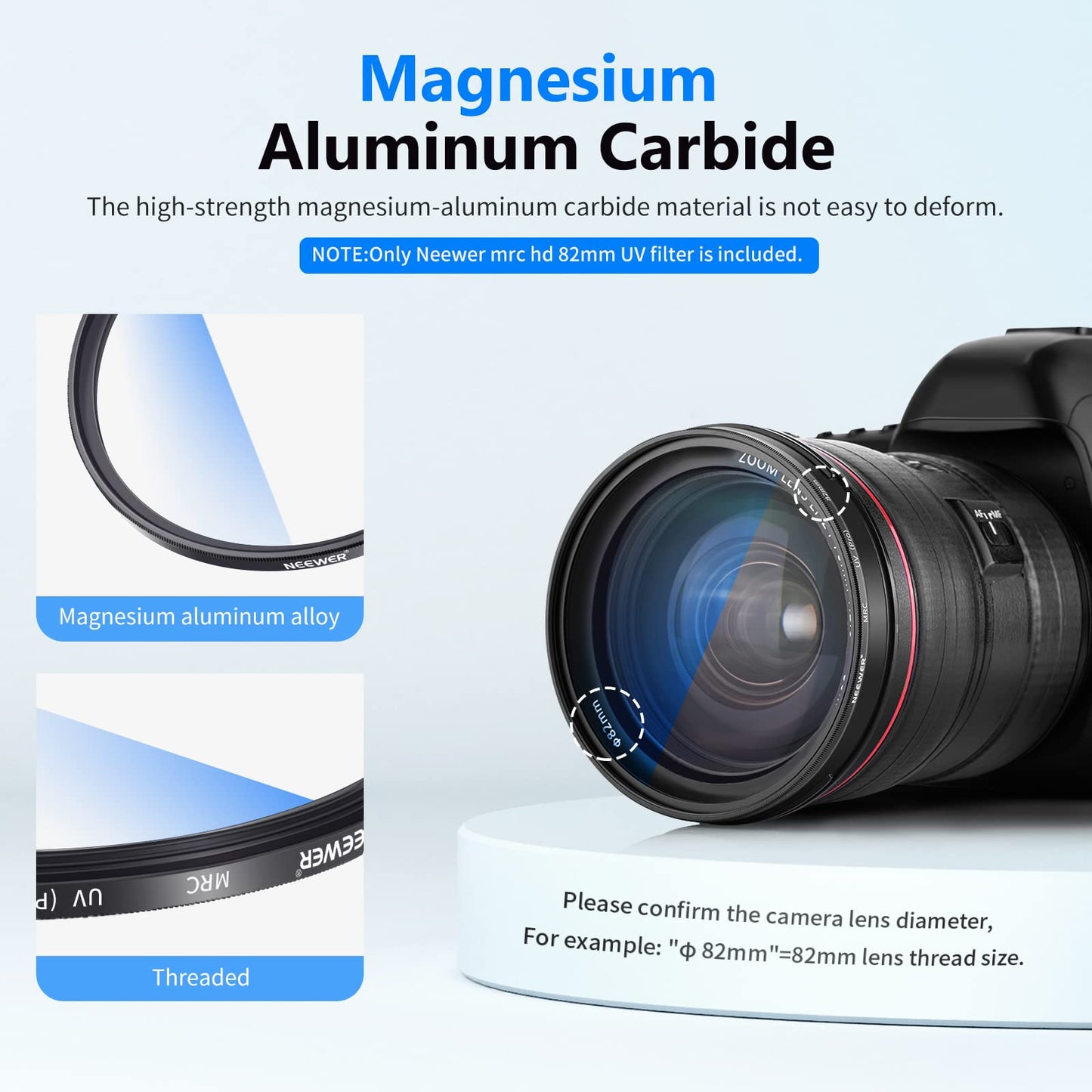 NEEWER 82 mm MRC UV filter, protective filter with 30 layers of multi-resistant nano coatings/HD optical glass/water repellent/scratch resistant/aluminum alloy ultra slim frame/ultraviolet filter - 10100218