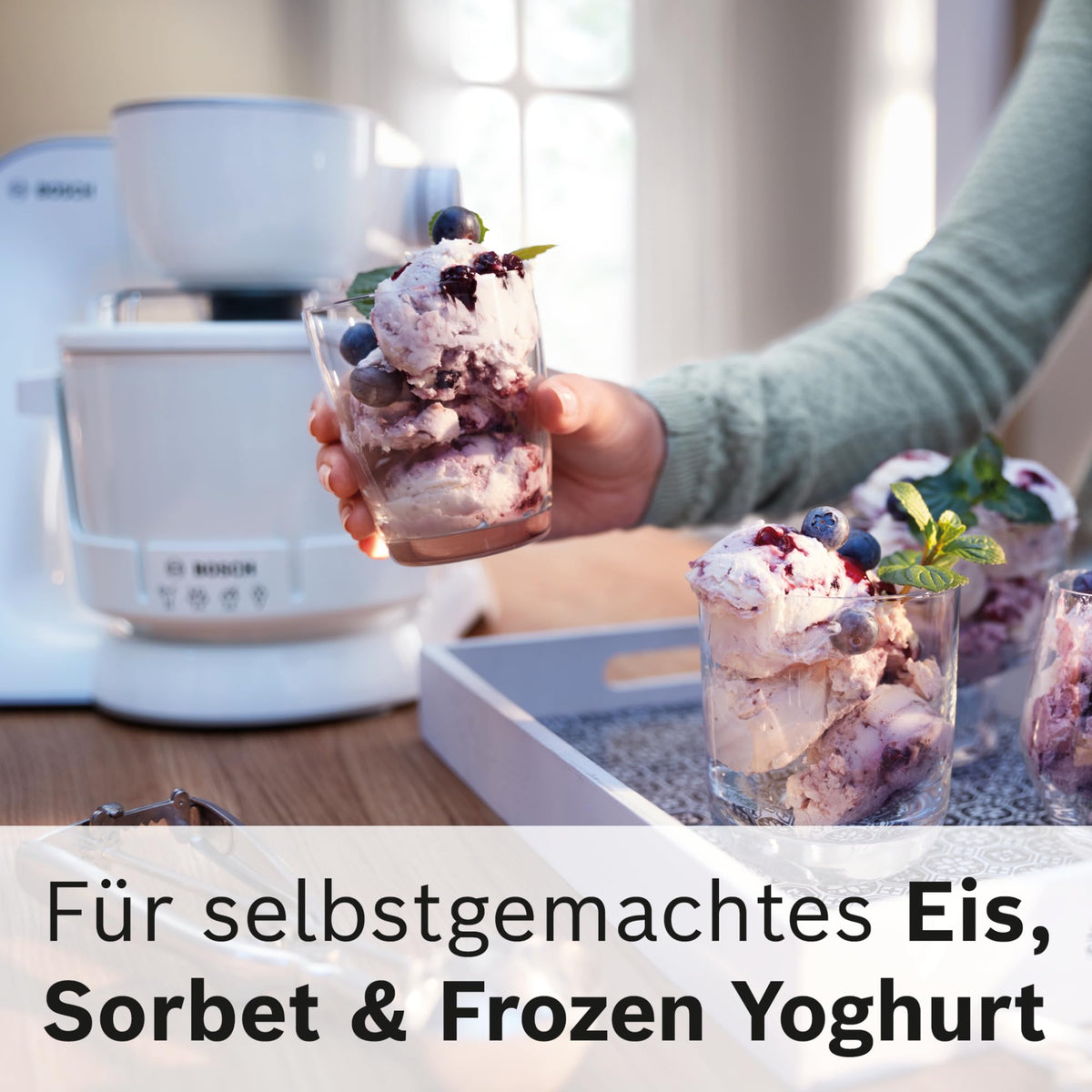 Bosch Ice Cream Maker MUZ5EB2, accessory compatible with Kitchen Machine Series 4, 550ml, homemade ice cream, sorbet, frozen yogurt, ice cream machine