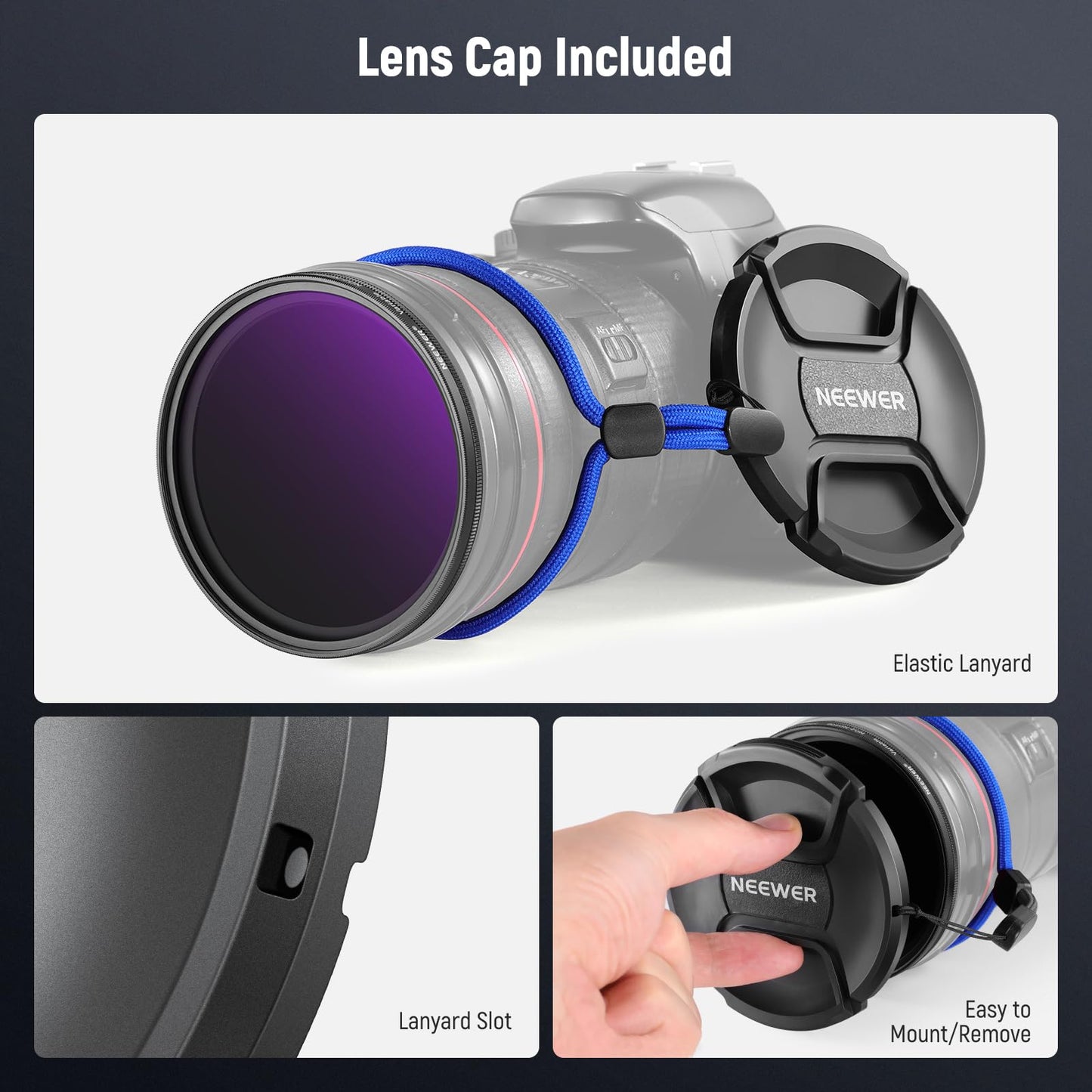 NEEWER 49mm ND2-400 (1-9 Stop) Variable ND Filter with Lens Cap Lanyard Cleaning Cloth Precise Neutral Density Adjustment Gray Filter Fingerprint Scratch-Resistant Multi-Layer Optical Glass - NW
