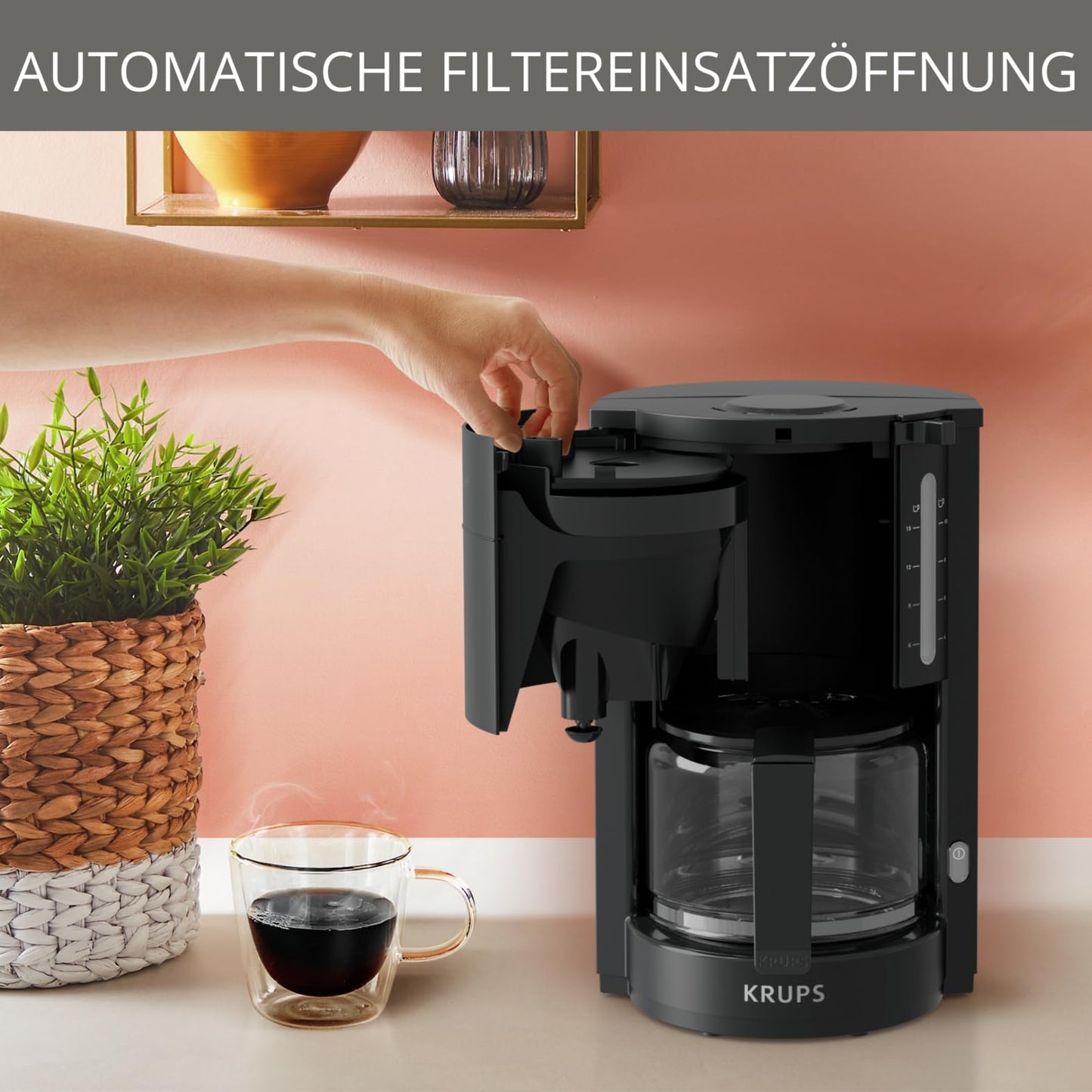 Krups F30908 ProAroma filter coffee machine with glass jug, 1.25L capacity, 10-15 cups, 1050W, black