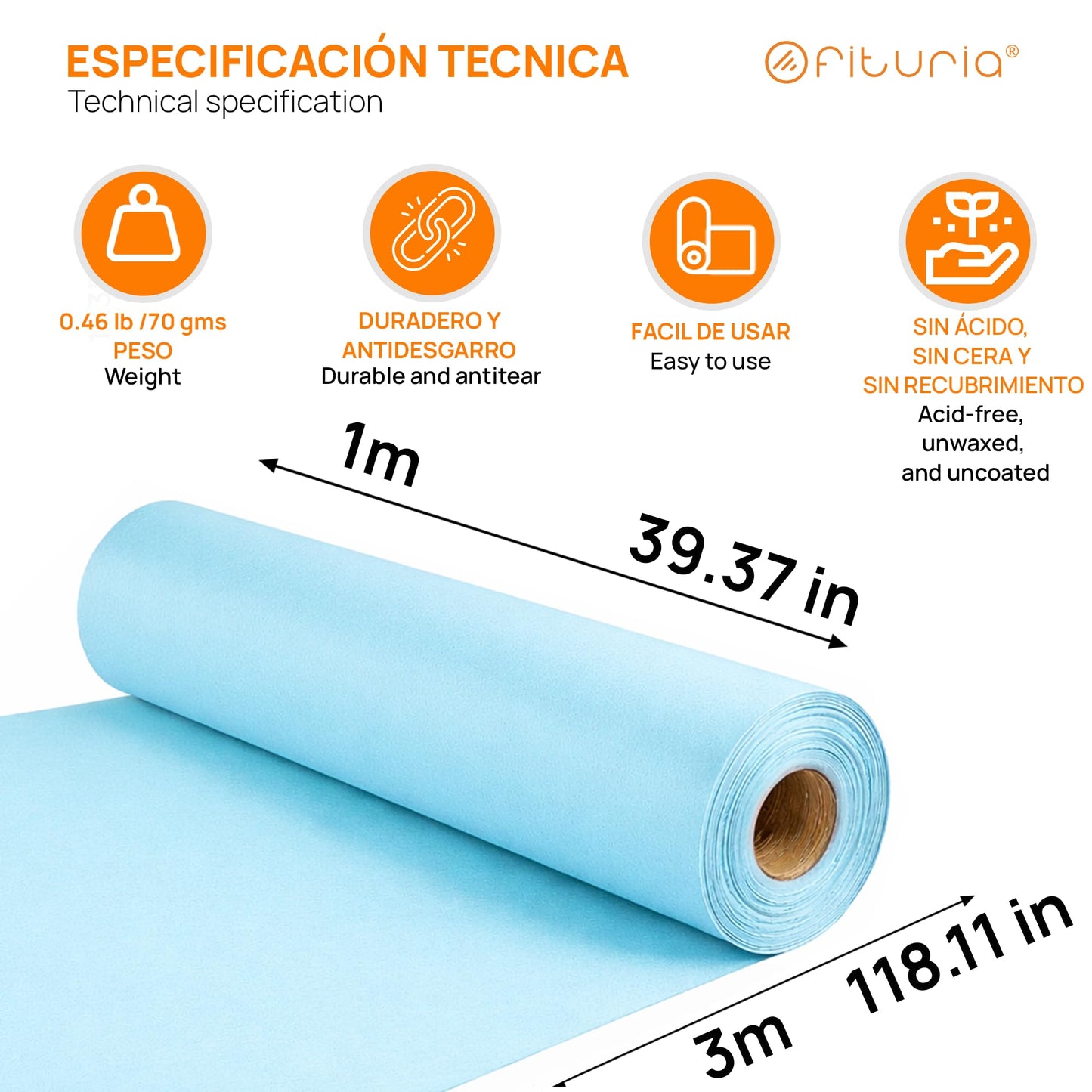 OFITURIA Kraft Paper Blue Pastel - Roll 1 × 3 m - 3 Rolls - Wrapping Paper and Packaging Paper - Craft Paper for DIY, Decoration and Sewing Patterns - Tear-Resistant and Easy to Cut - COM620-parent2