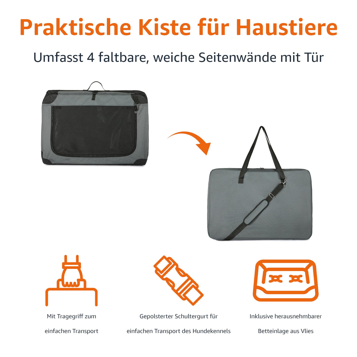 Amazon Basics 4-Door Foldable Travel Crate for Cats, Dogs and Other Small Animals, Gray, S 66 cm x 46 cm x 46 cm - 12002N-26-APL
