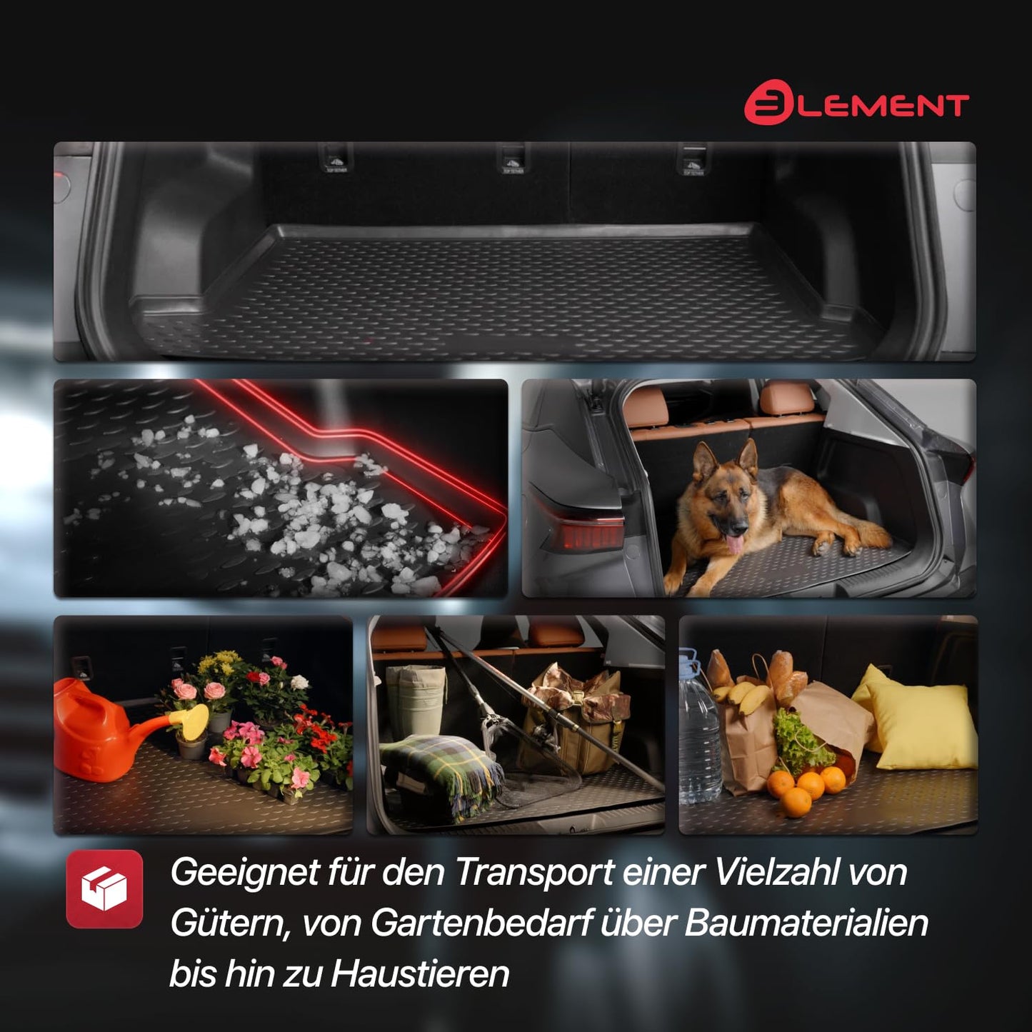 Element precisely fitting premium anti-slip boot mat suitable for VW Polo GTI (VI Restyling) | 2021 -> | 5 doors | lower loading floor position | 100% custom-fit anti-slip car mat - EXP.CARA70075N11