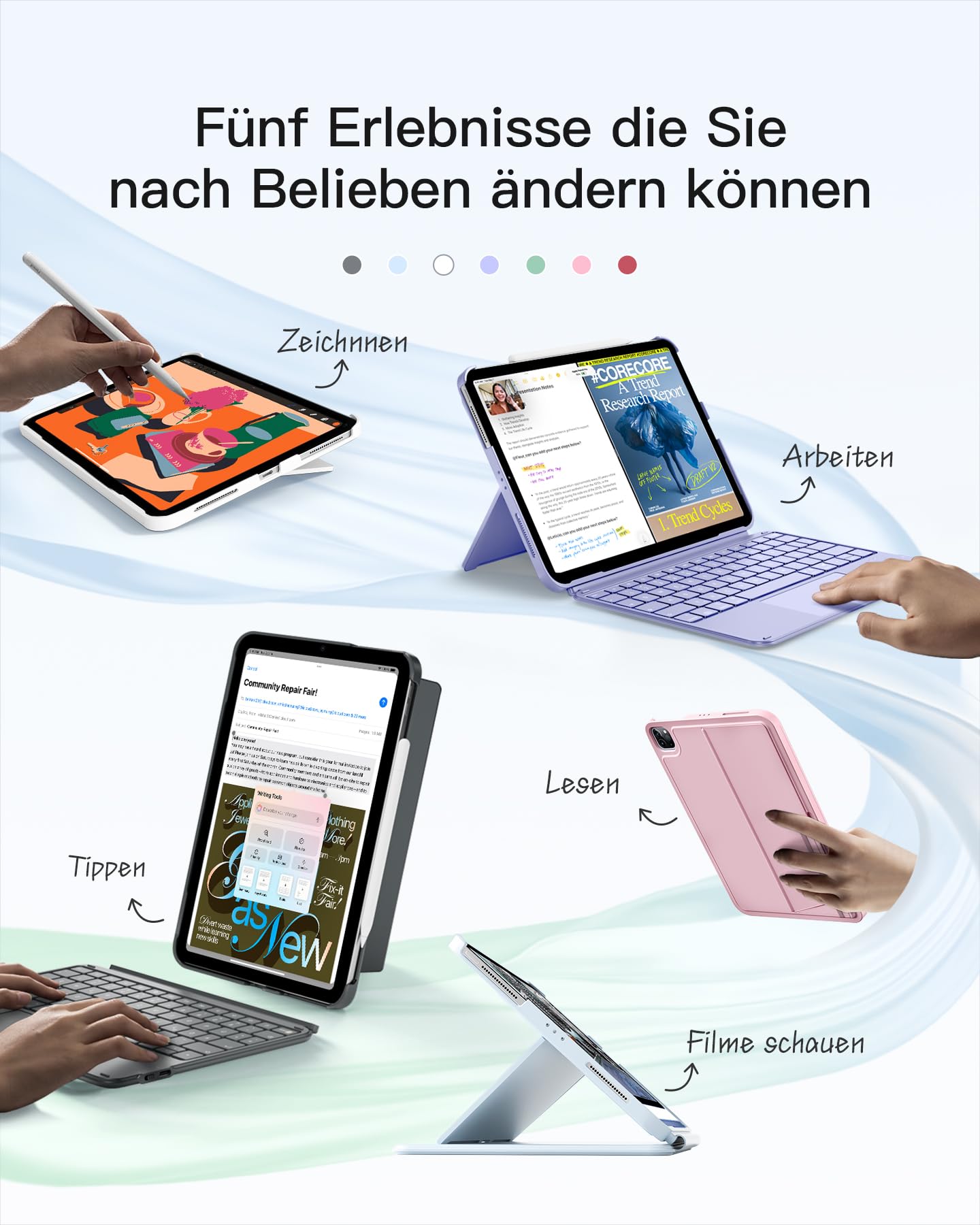 Inateck case with keyboard, ultralight for iPad 11 (A16 2025)/10 Gen, iPad Air 11" M4/M3/M2 (2026/2025/2024), Air 5/4, Pro 11 4/3/2/1, removable, with touchpad, QWERTZ, AceTouch KB04122 - KB04122-G-DE