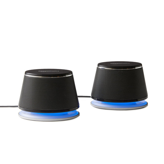 Amazon Basics PC Speakers Stereo 2.0, USB Power Supply, 3.5mm AUX Input, 1 Pair, Black - V620BLACK