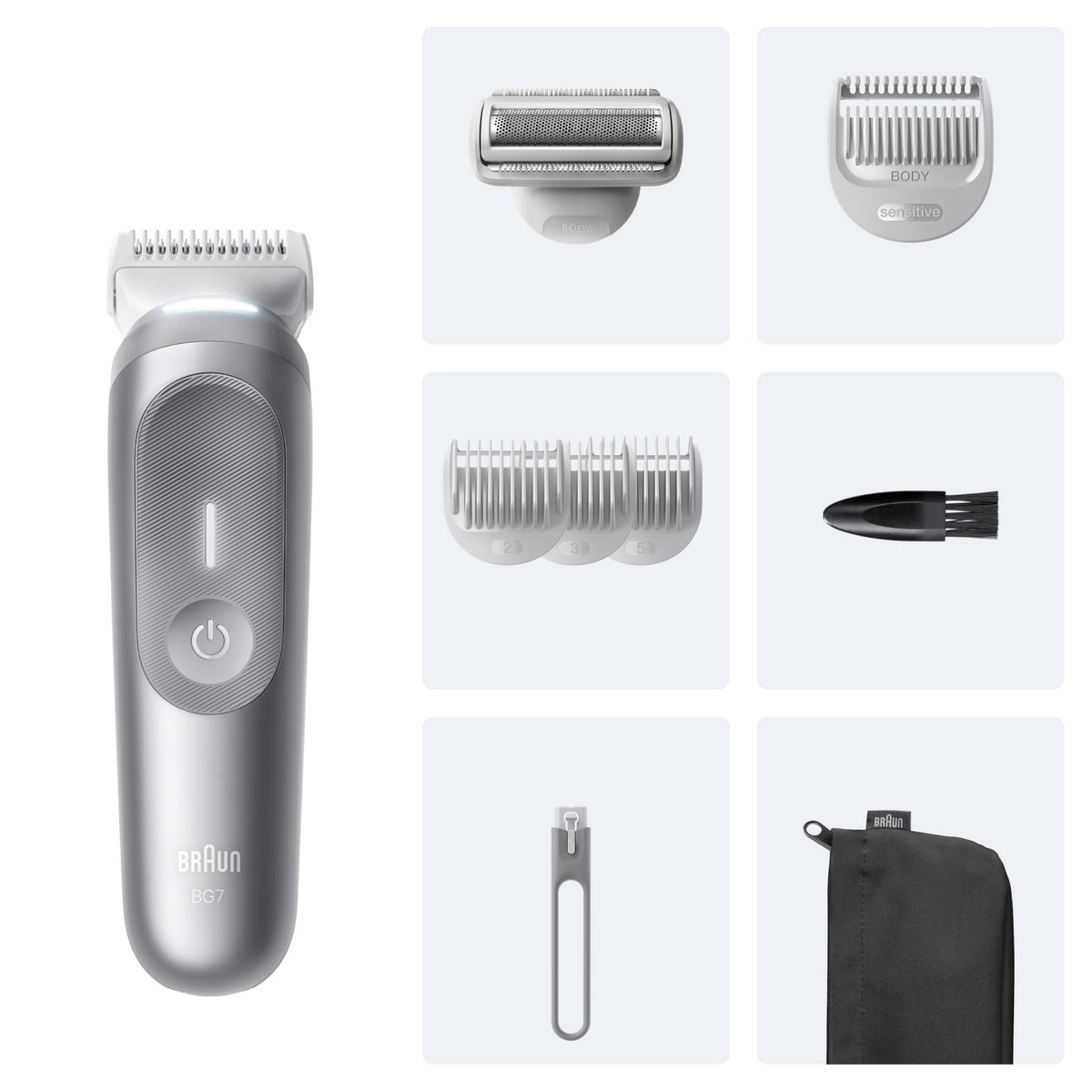 Braun Bodygroomer Series 7, aparat de ras corporal fără fir pentru bărbați, BG7555, gri