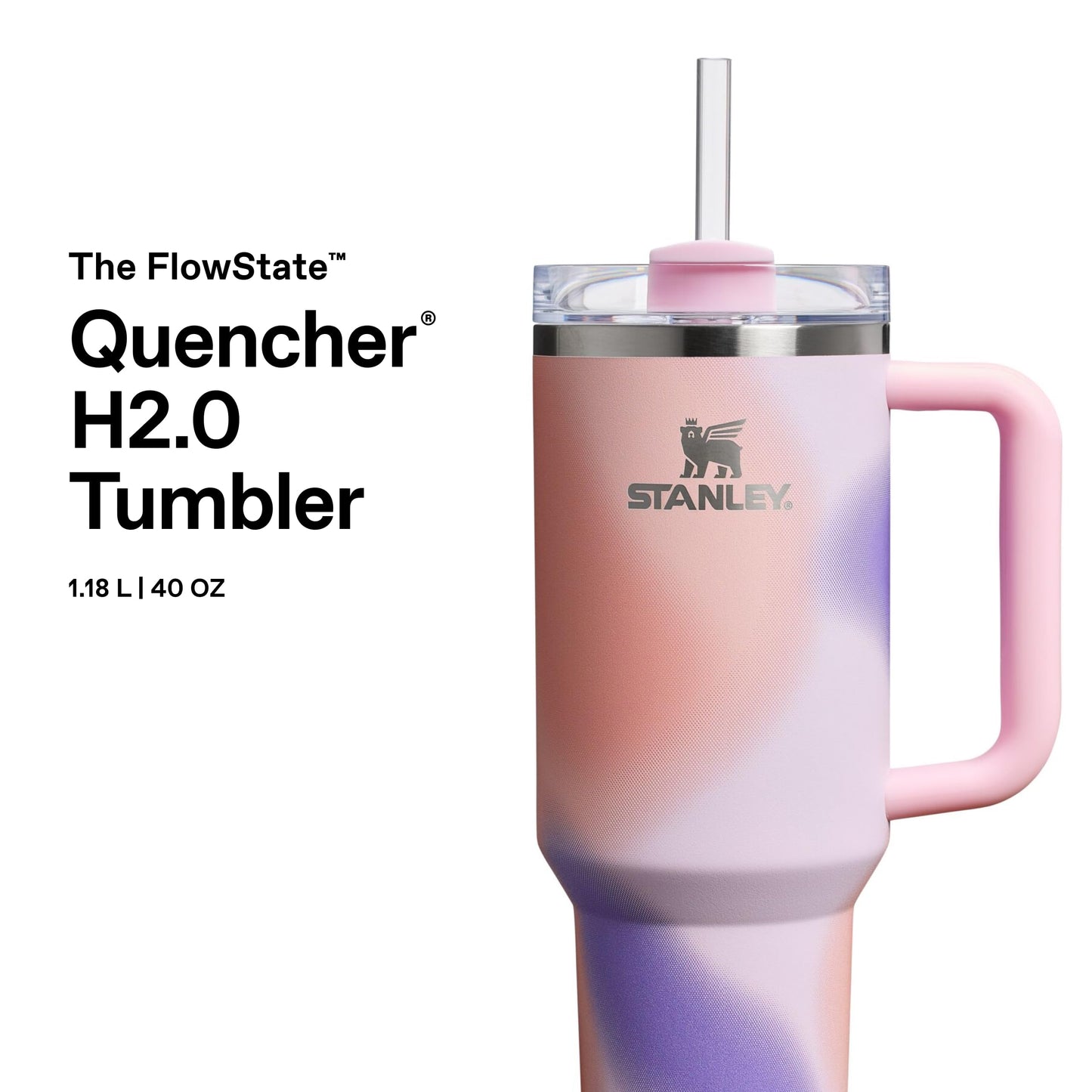 STANLEY 1913 Quencher H2.0 Flowstate Drinking Bottle with Straw 1.2L - Thermo Mug Cools for 11 Hours - 48 Hours Ice Cooled - Thermos Bottle BPA Free - Stainless Steel Drinking Cup - Rose Petal Motion - 100000115662