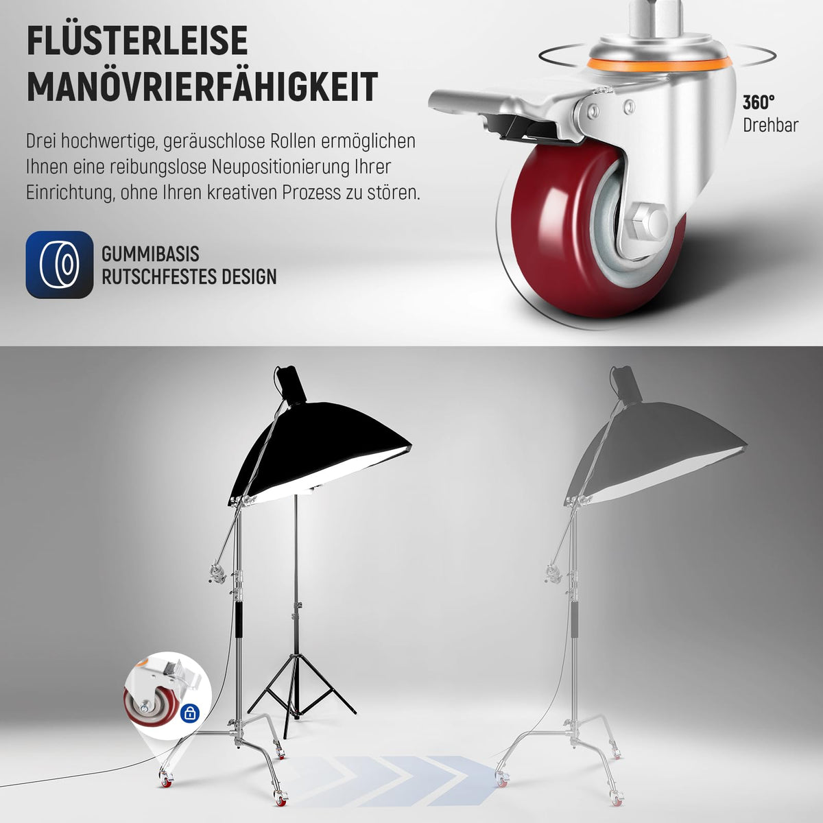 NEEWER Stainless Steel Heavy Duty C Stand with Swivel Casters, SC186W