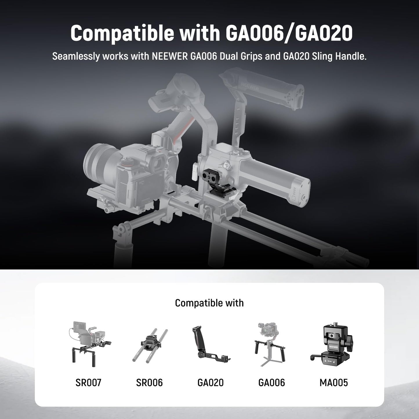 NEEWER adapter for RS3 Pro & RS4 Pro, Arca quick release plate with NATO rail, compatible with SmallRig shoulder strap, V mount battery, DJI RS3 Pro & RS4 Pro gimbal stabilizer, GA030P