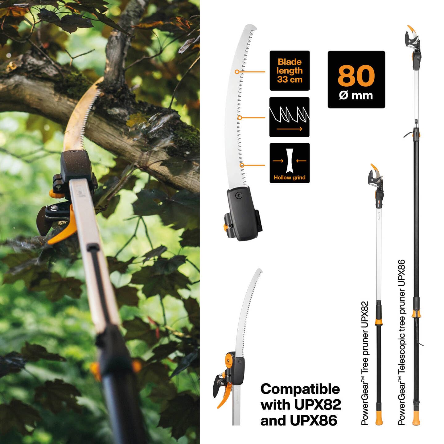 Fiskars tree saw for bypass cutting giraffe UPX82 and UPX86, hardened steel, length: 46 cm, black/silver, 1023633