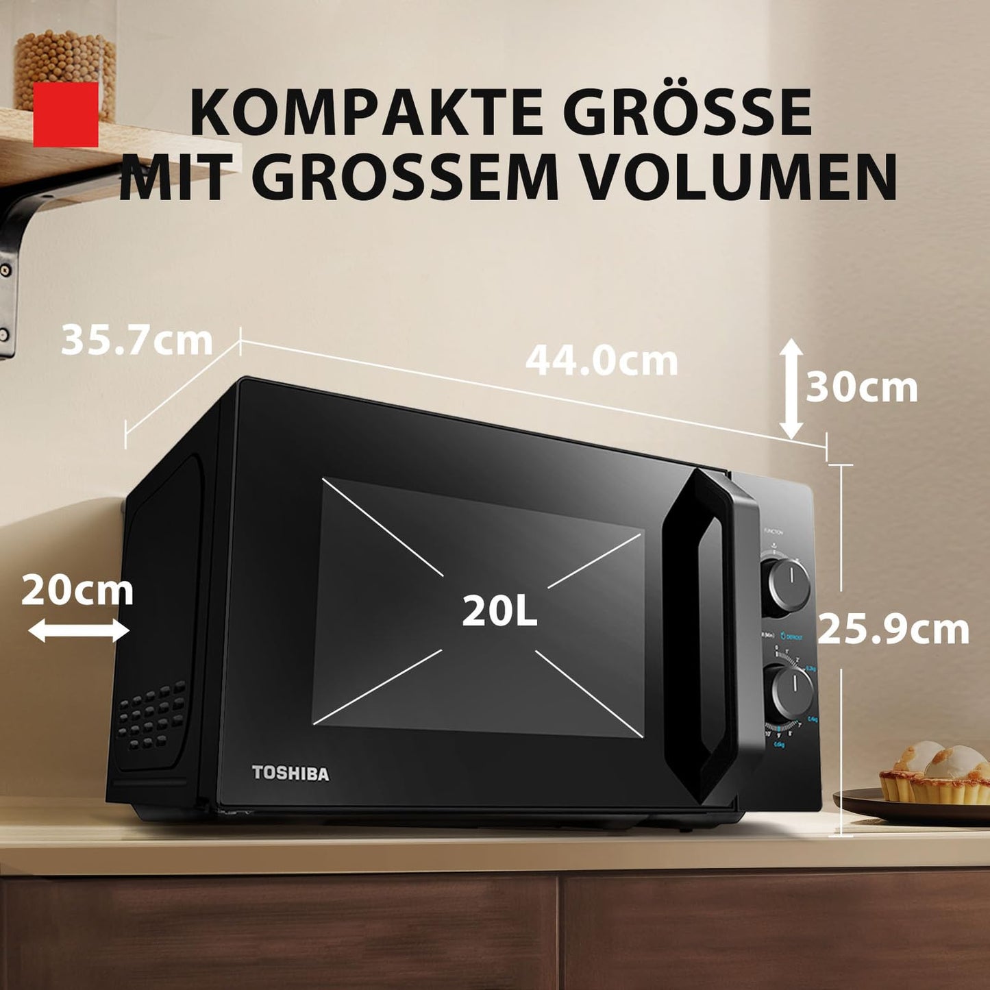 Toshiba MW2-MM20PF(BK) microwave/solo microwave/20L/800W/5 power levels with practical defrost function/LED lighting in the interior/black