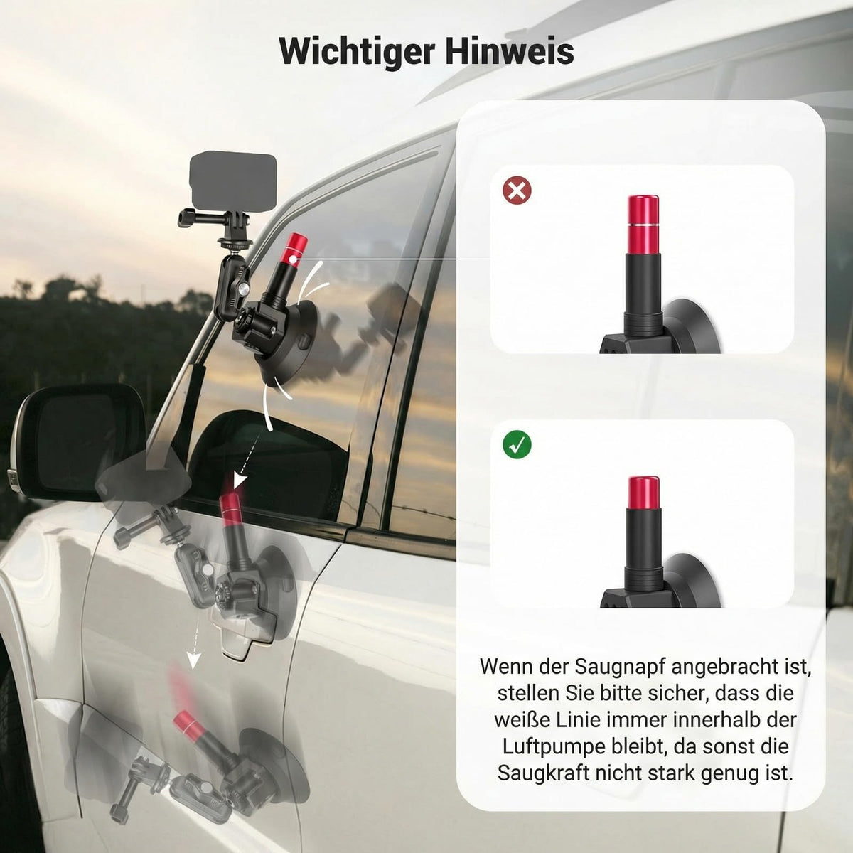 NEEWER Triple Suction Cup Mount Car Set, Two 24" Extension Rods Made of Aluminum Alloy, NATO Rail, Action Camera Adapter Compatible with GoPro DJI Insta 360, Max Load 2.2 lb, CA166