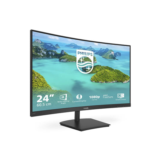 Philips 241E1SCA 24-inch Curved, FHD Monitor, 75Hz, VA Panel, 4ms GtG, FreeSync, Speakers, (1920x1080 HDMI 1) Black - 241E1SCA/00