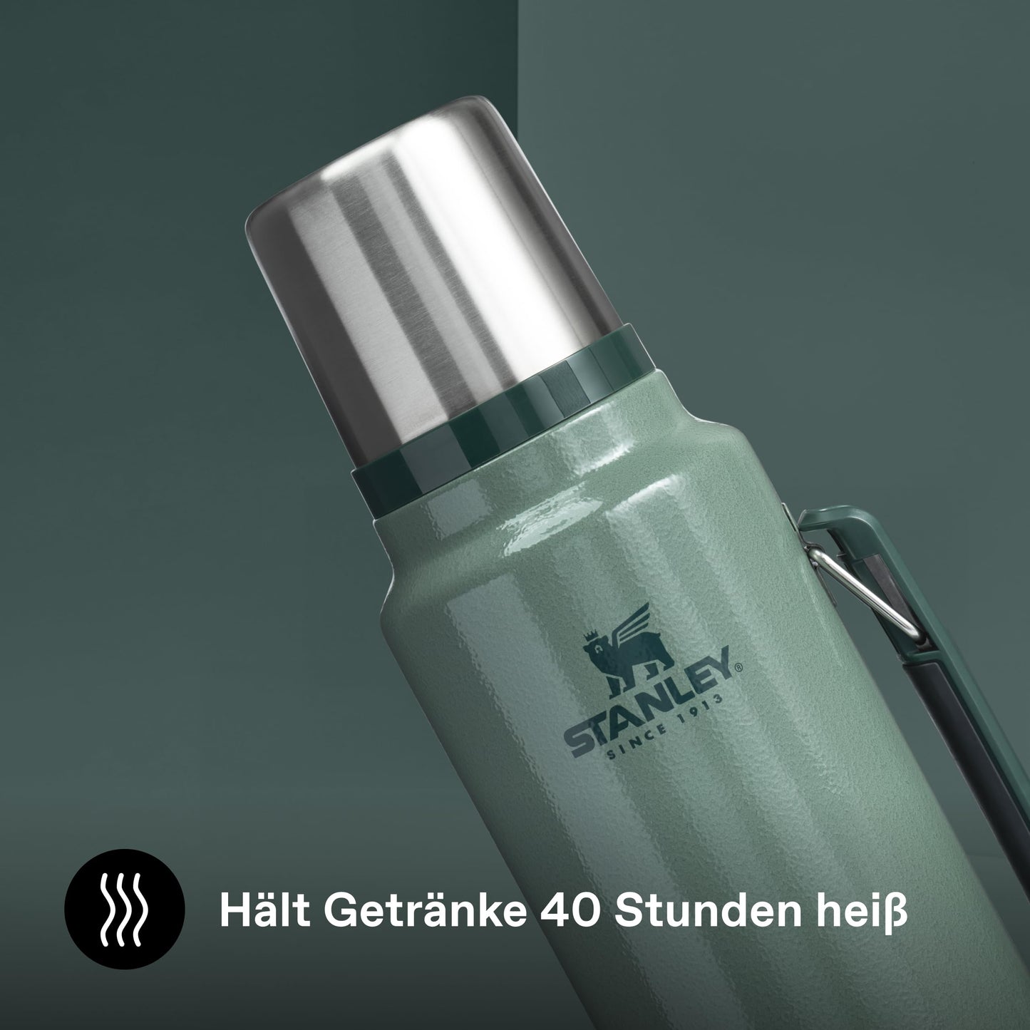 Stanley 1913 Classic Legendary Thermos Bottle 1.4L - Thermos Keeps Hot or Cold for 40 Hours - Stainless Steel Thermos Flask - BPA Free - Dishwasher Safe - Hammertone Green - 100000115856