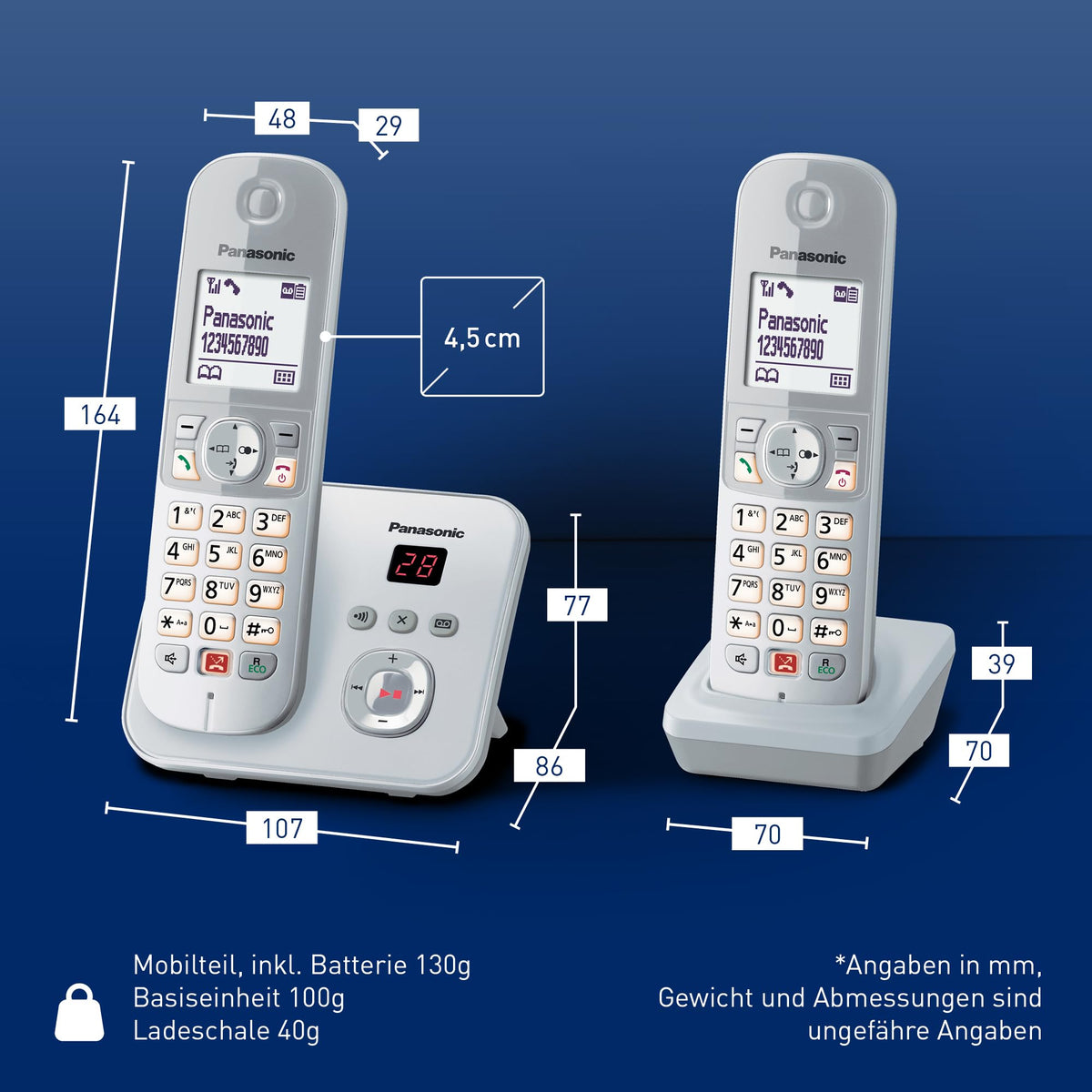 Panasonic KX-TG6862GS Cordless Phone with 2 Handsets and Answering Machine (Block up to 1,000 phone numbers, clear font size, loud receiver, full-duplex speakerphone) pearl silver