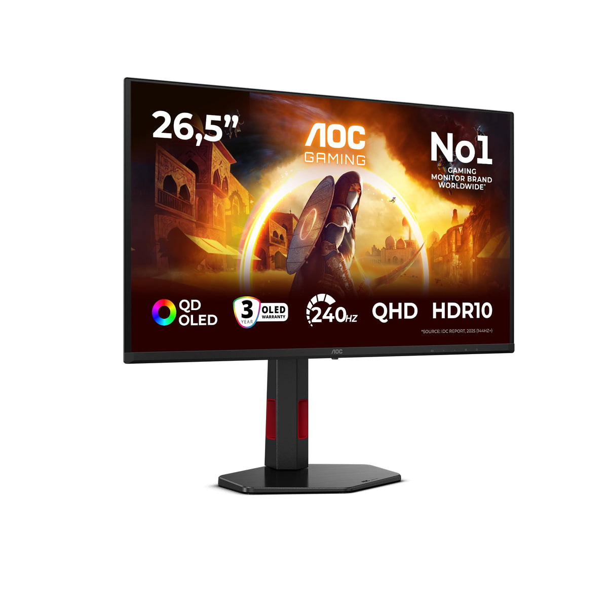 AOC Q27G4ZDR Monitor de gaming de 27 inch WQHD cu hub USB, 240Hz, panou QD-OLED, 0.03ms GtG, HDR10, compatibil G-Sync, ajustare pe înălțime, (2560x1440 HDMI 2X 2.1 DP 1x 1.4) Negru