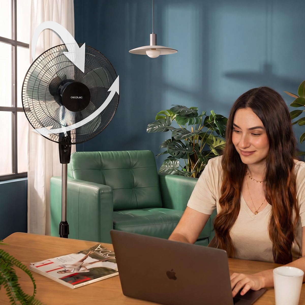 Cecotec pedestal fan EnergySilence 515 WindLite Pro. 56 W power, 40 cm diameter, 5 aerodynamic blades, 3 speed levels, automatic oscillation, telescopic rod and secure stand - A90_EU01_123500