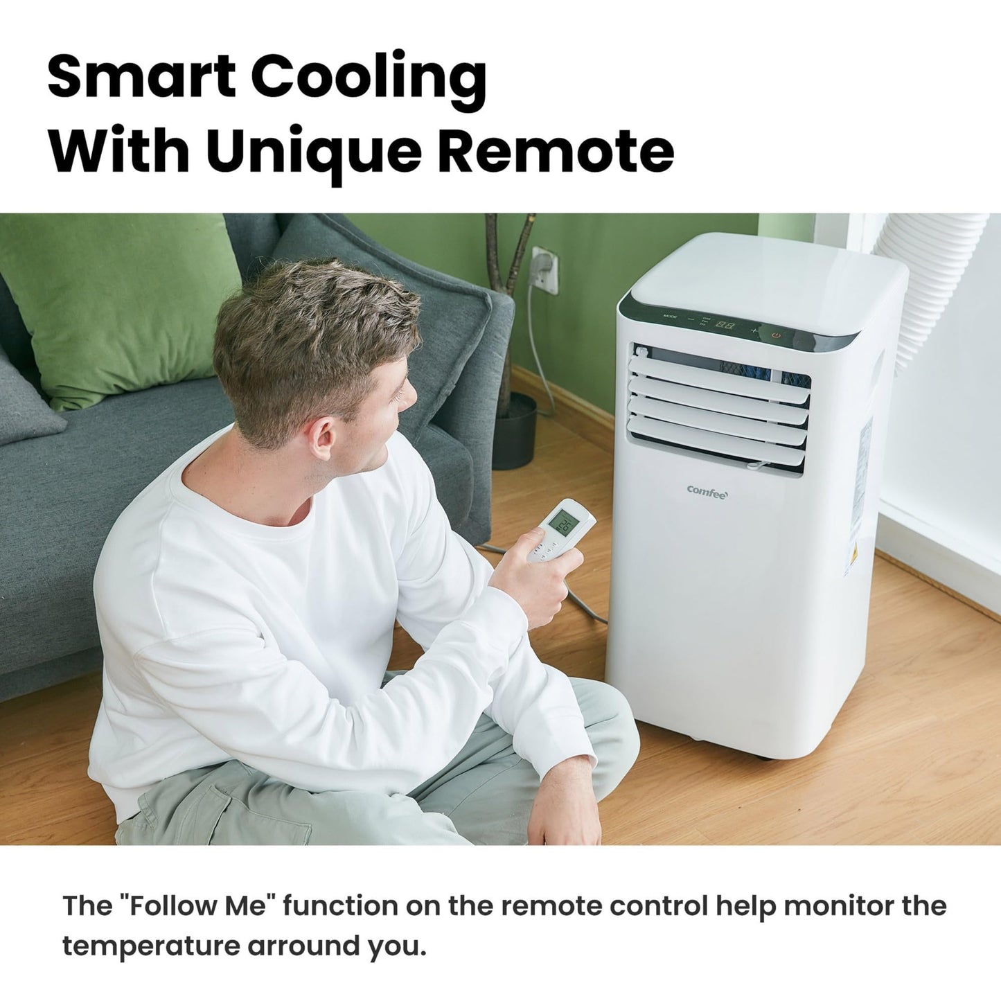 Comfee mobile air conditioner MPPH-09CRN7, 3-in-1 air conditioning with exhaust hose, cooling & dehumidification & ventilation, 9000 BTU, 2.6kW, for rooms approx. 80m³ (31㎡), EEK A