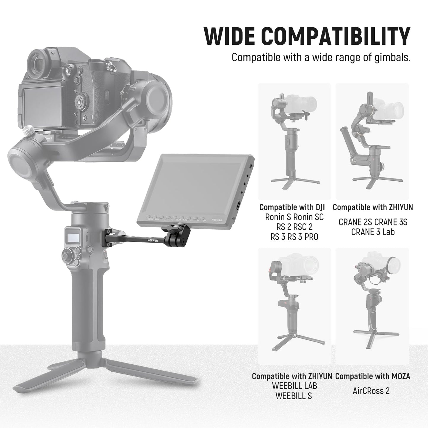 NEEWER Adjustable Monitor Mount, 360° Rotating Camera Monitor Mount with 1/4 Inch Thread, Compatible with DJI RS4 Pro RS3 RS2 RSC2 ZHIYUN Crane 2S Crane 3 3S WEEBILL-S MOZA Gimbals, GA005 - 10102340