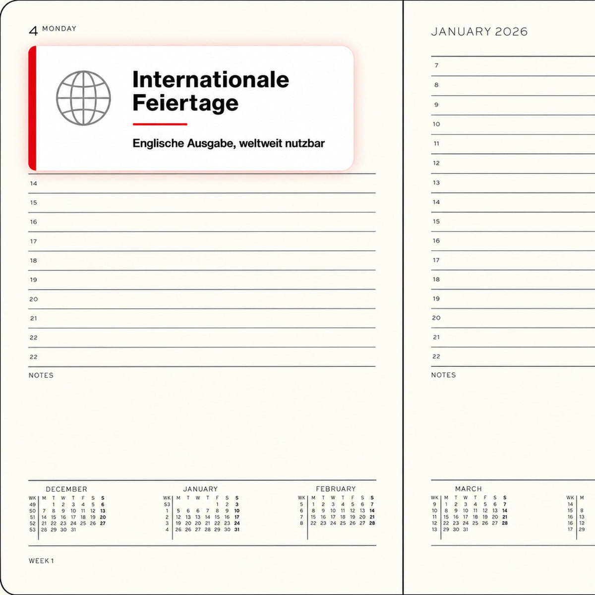 LEUCHTTURM1917 Daily Calendar 2027 Medium (A5) - English, Sunflower, 145 x 210 mm, January-December (12 months), 1 page per day, hourly grid 7:00-22:00, hardcover, 80 g/m² paper - 400327