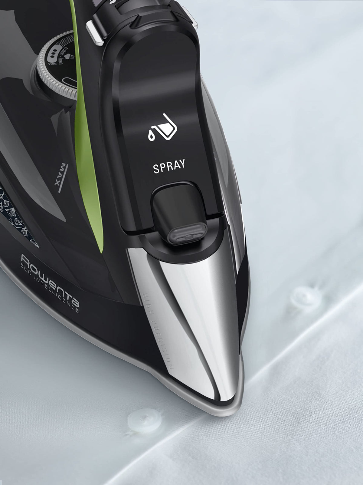 Rowenta Eco Intelligence Fier de călcat cu aburi, 2700 Watt, eliberare continuă a aburului: 45 g/min., impuls de abur: 180 g/min., talpă Laser Microsteam400 HD 3De, funcție anti-picurare, negru/verde, DW6330 - DW6330D1