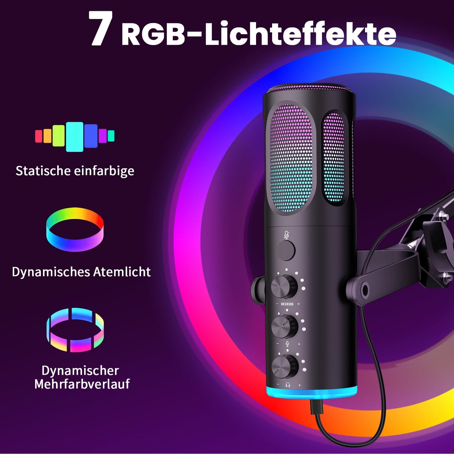 Ortizan USB gaming microphone PC with swivel arm, mute and monitoring - C1