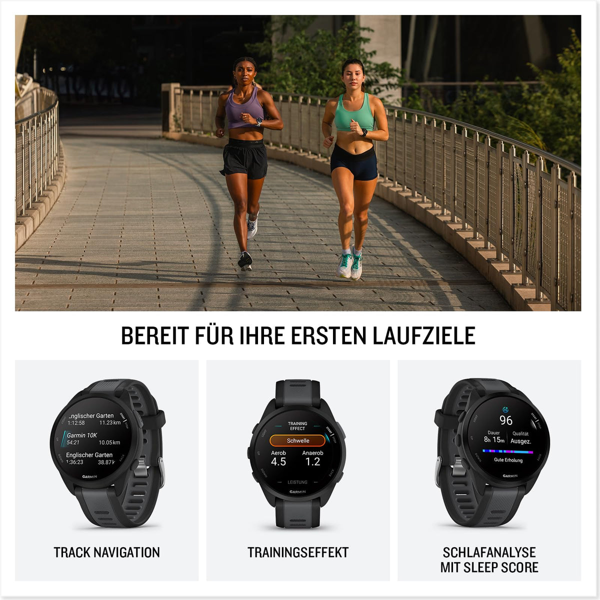 Garmin Forerunner 165 [renewed] - running smartwatch, 1.2" AMOLED touchscreen, up to 11 days battery life, 25+ sports apps, training recommendations, health data, smart functions [refurbished] - 010-N2863-20