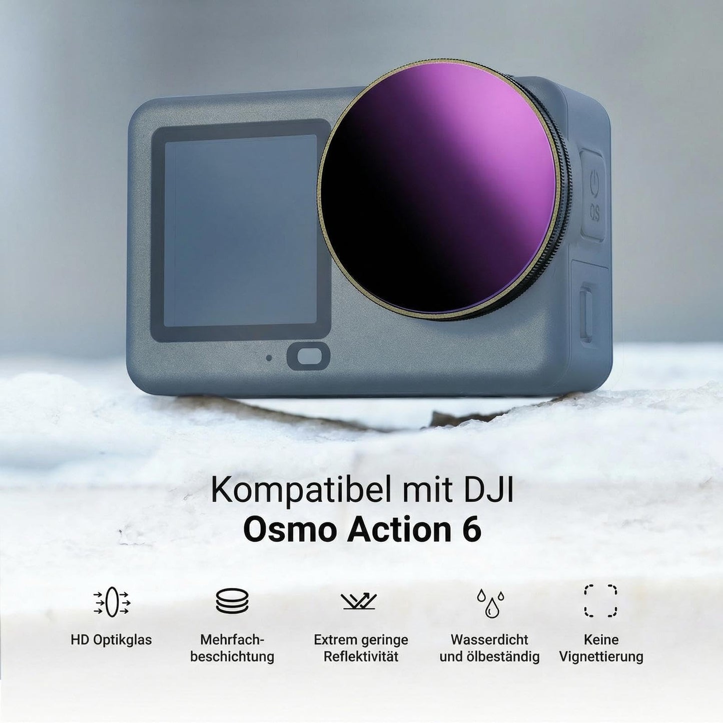 NEEWER CPL ND filter set compatible with DJI Osmo Action 6 only, pack of 4, snap on, ND8/16/32 adjustable circular polarizing filter gray filter, multi-coated, action cam photo accessories with lens cap - FL-B50