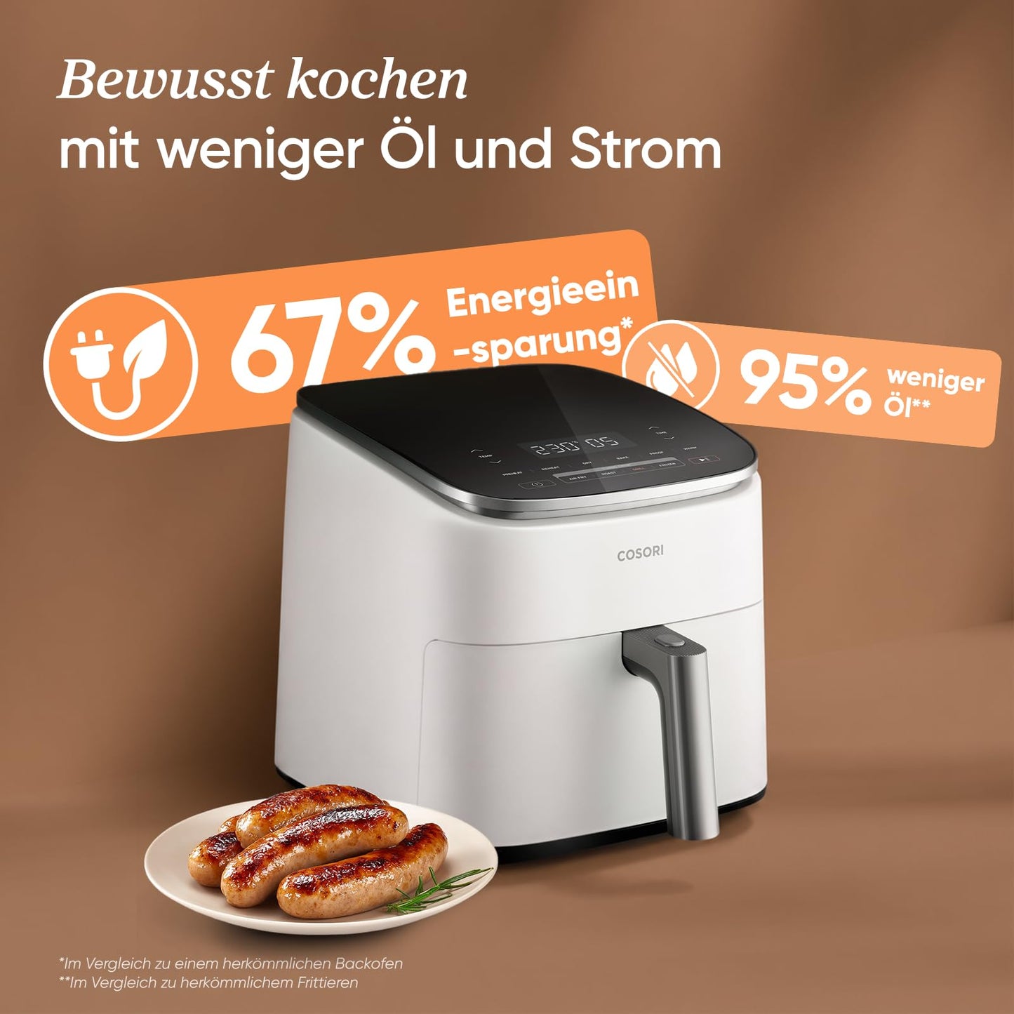 Cosori Turboblaze hot air fryer Airfryer, 9-in-1 Air Fryer XXL 6L, quiet DC motor with 5 speed levels, grilling, baking, fermenting, dehydrating, 87 recipes, 64% energy saving, white - CAF-DC601-WEU