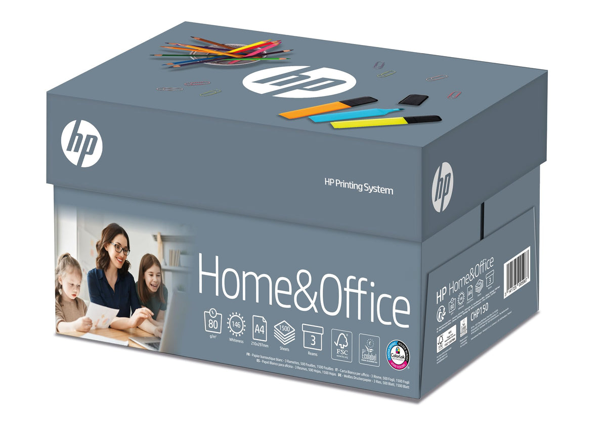 HP Papier de imprimantă CHP150 Home și Office TrioBox: A4 80g, 1500 foi (3x500) – Hârtie de copiere versatilă pentru acasă și birou