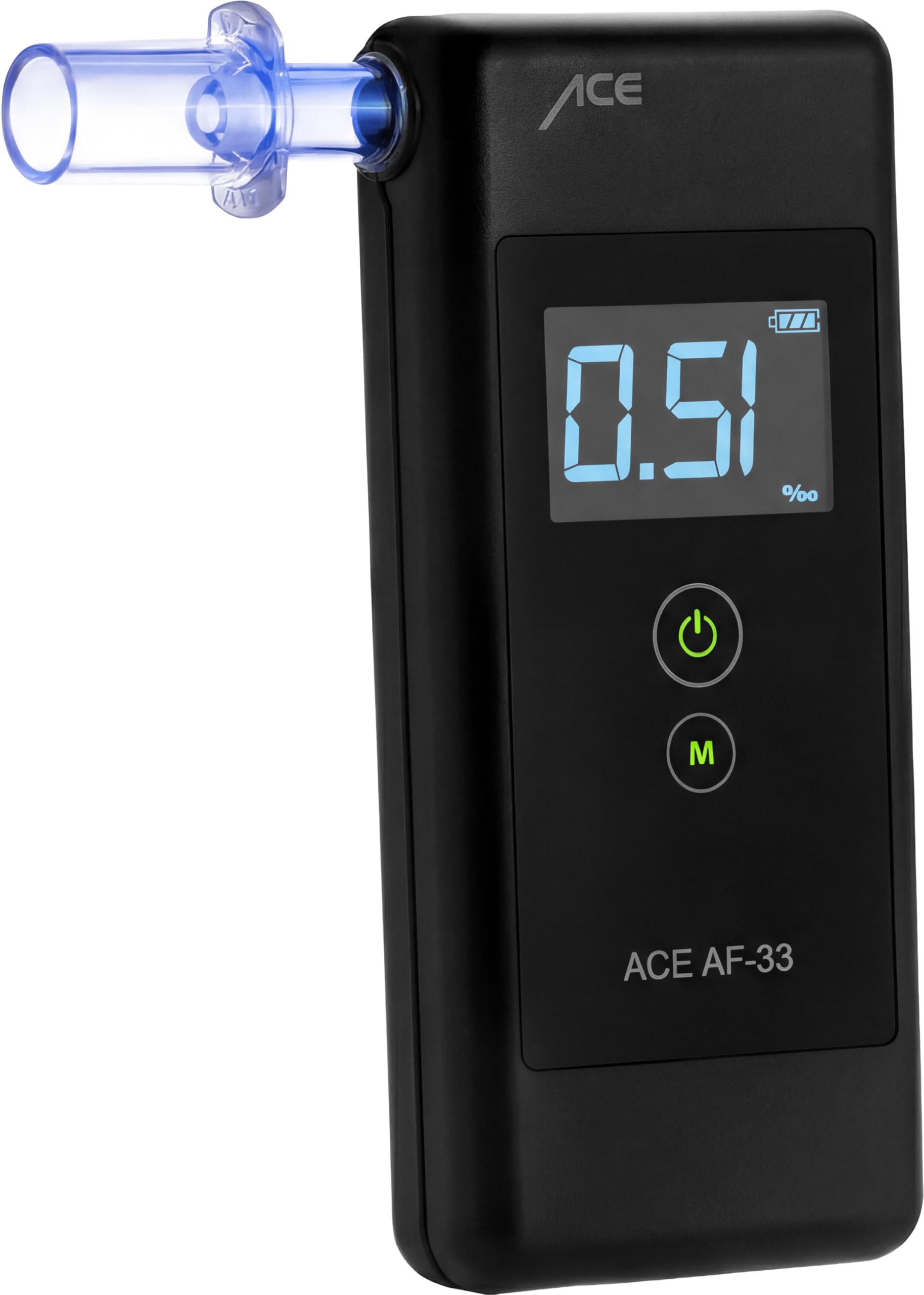 ACE AF-33 breathalyzer - the #1 alcohol tester according to BILD with a grade of 1.1 (test 2025) - 95.8% accuracy (TU Vienna, January 2026)
