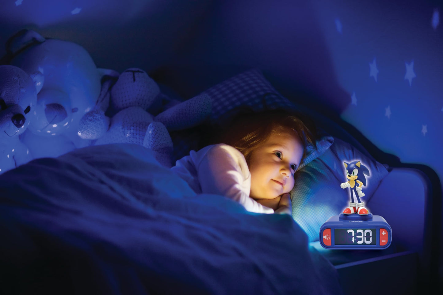 Lexibook, Sonic The Hedgehog, Sonic Night Light Alarm Clock, Sounds and Melodies, Backlit LCD Display, Luminous, Snooze, Blue, RL800SN