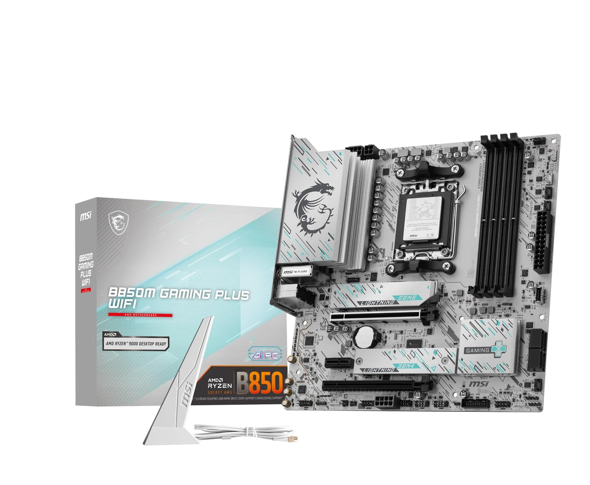 MSI B850M Gaming Plus WiFi Placă de bază, mATX - Suportă procesoare AMD Ryzen 9000/8000 / 7000, AM5 - Memorie DDR5 Boost 8200+ MT/s (OC), PCIe 5.0 x16 & 4.0 x4, M.2 Gen5, Wi-Fi 7, 5G LAN - 7E66-001R
