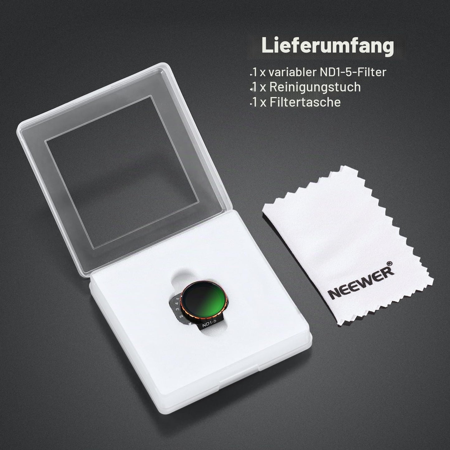 NEEWER Variable ND Filter Compatible with DJI Mini 3 / Pro, ND2-32 1-5 Stops, Attachable, Multi-Coated HD Optical Glass, Slim Drone Camera Lens, Aerial Photography Accessories - FL-C05