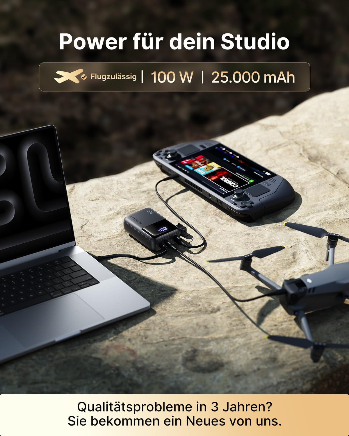 INIU 100W power bank, smallest 25000mAh USB-C laptop power bank - P63